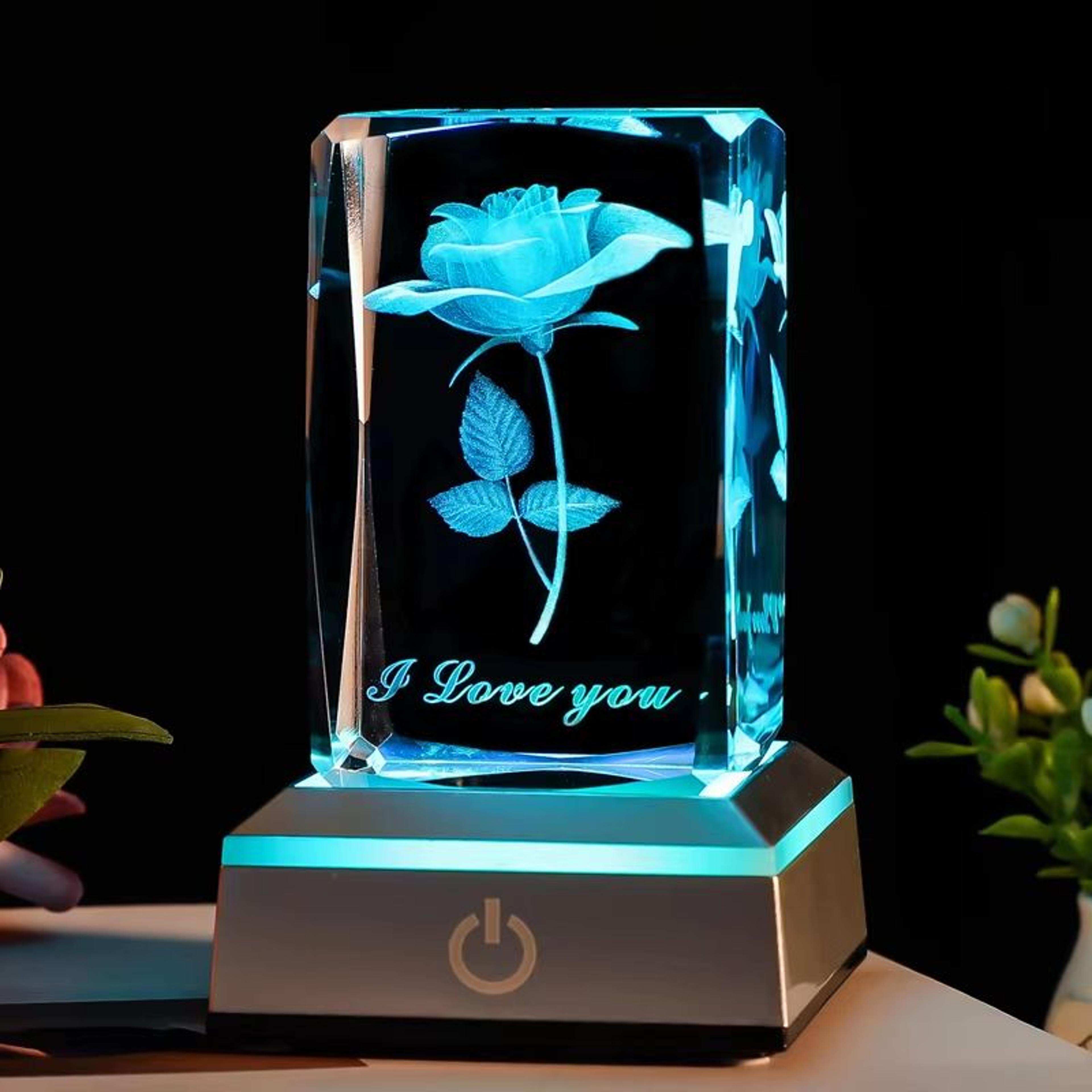 Romantic 3D Rose Crystal Night Light  Colorful LED Lamp For Birthday Anniversary Or Valentines Day  0