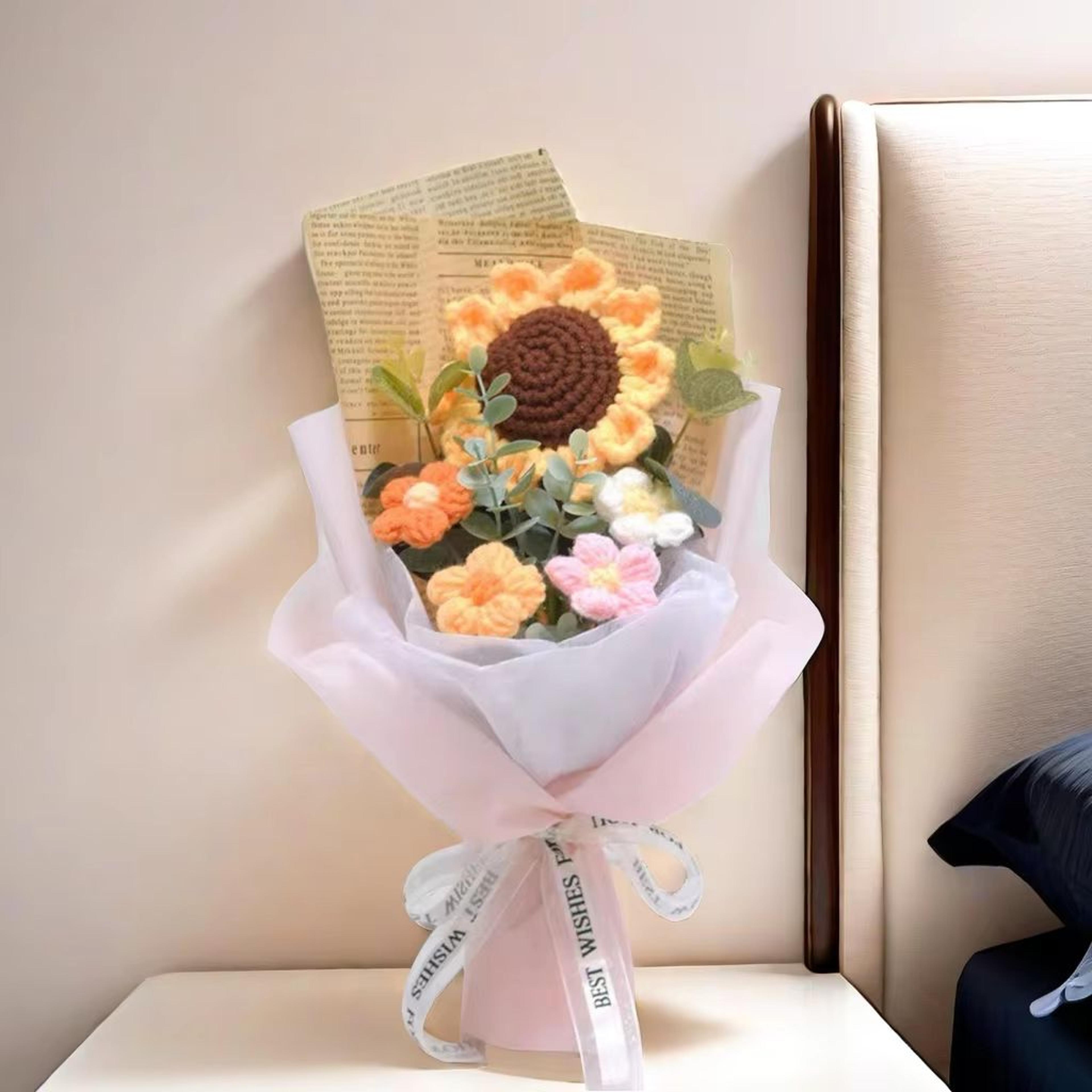 Handmade Crochet Flower Bouquet  Sunflower  Daisy Gift For Special Occasions 1