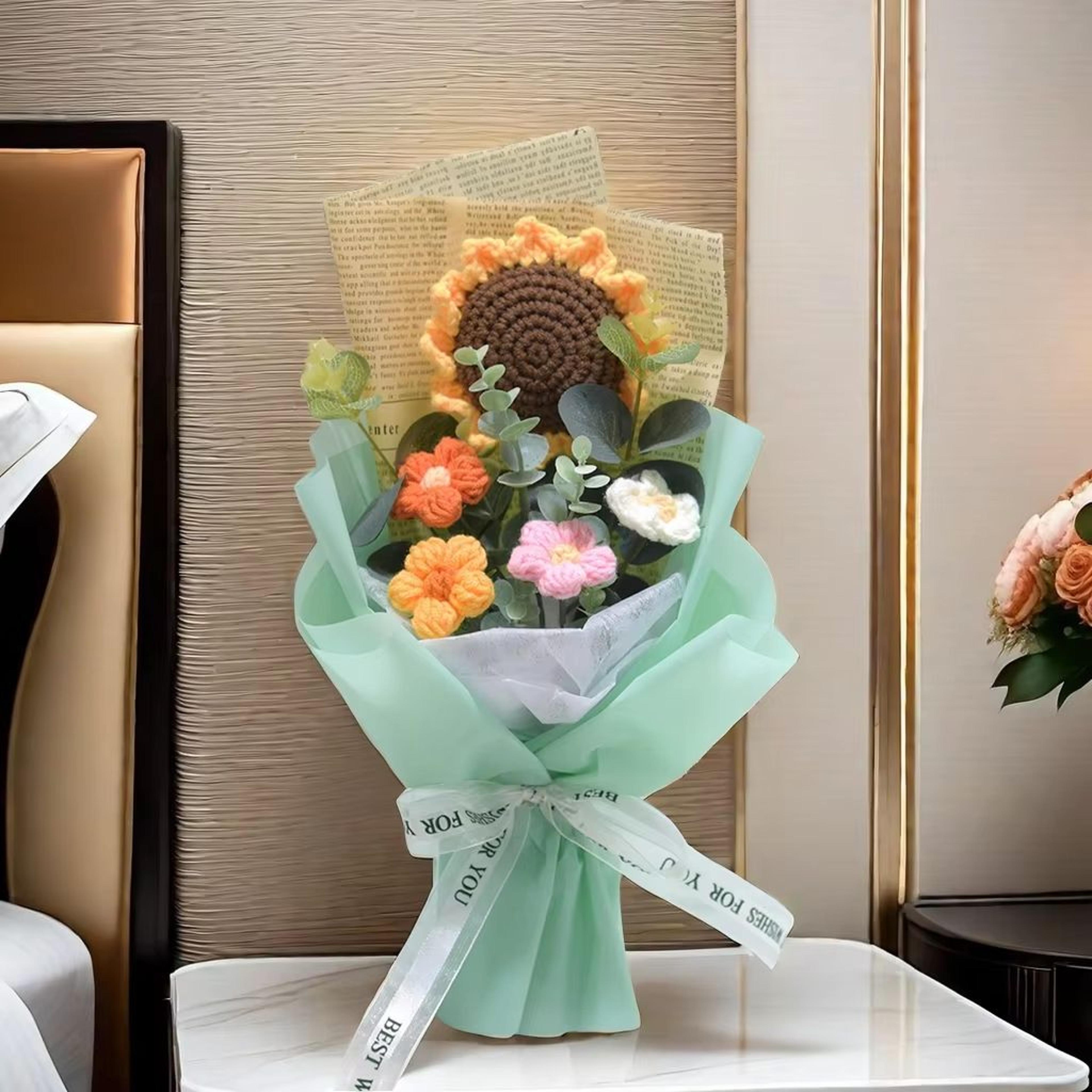 Handmade Crochet Flower Bouquet  Sunflower  Daisy Gift For Special Occasions 9