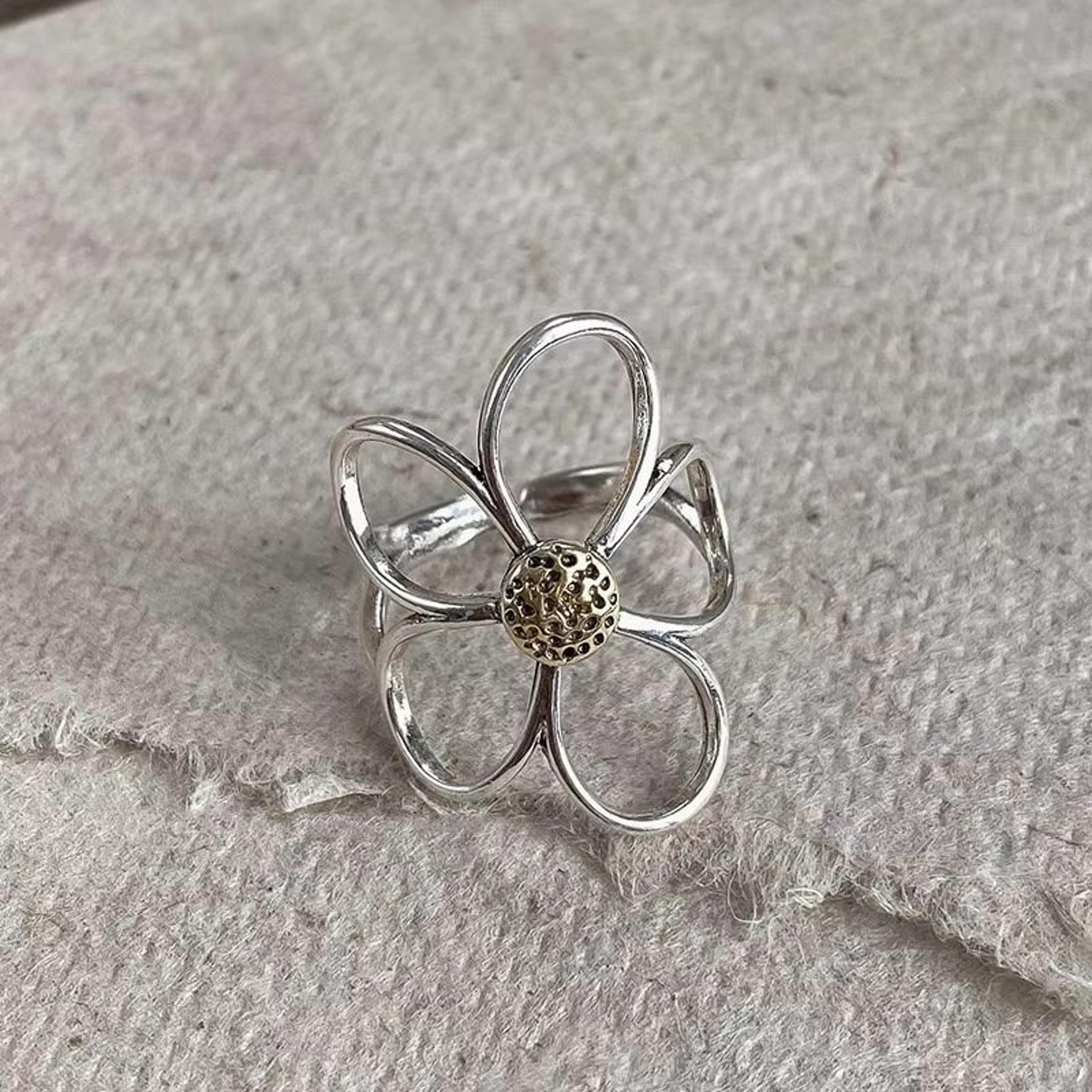 Handmade 925 Sterling Silver Big Flower Ring  Minimalist Couple Jewelry Gift 2