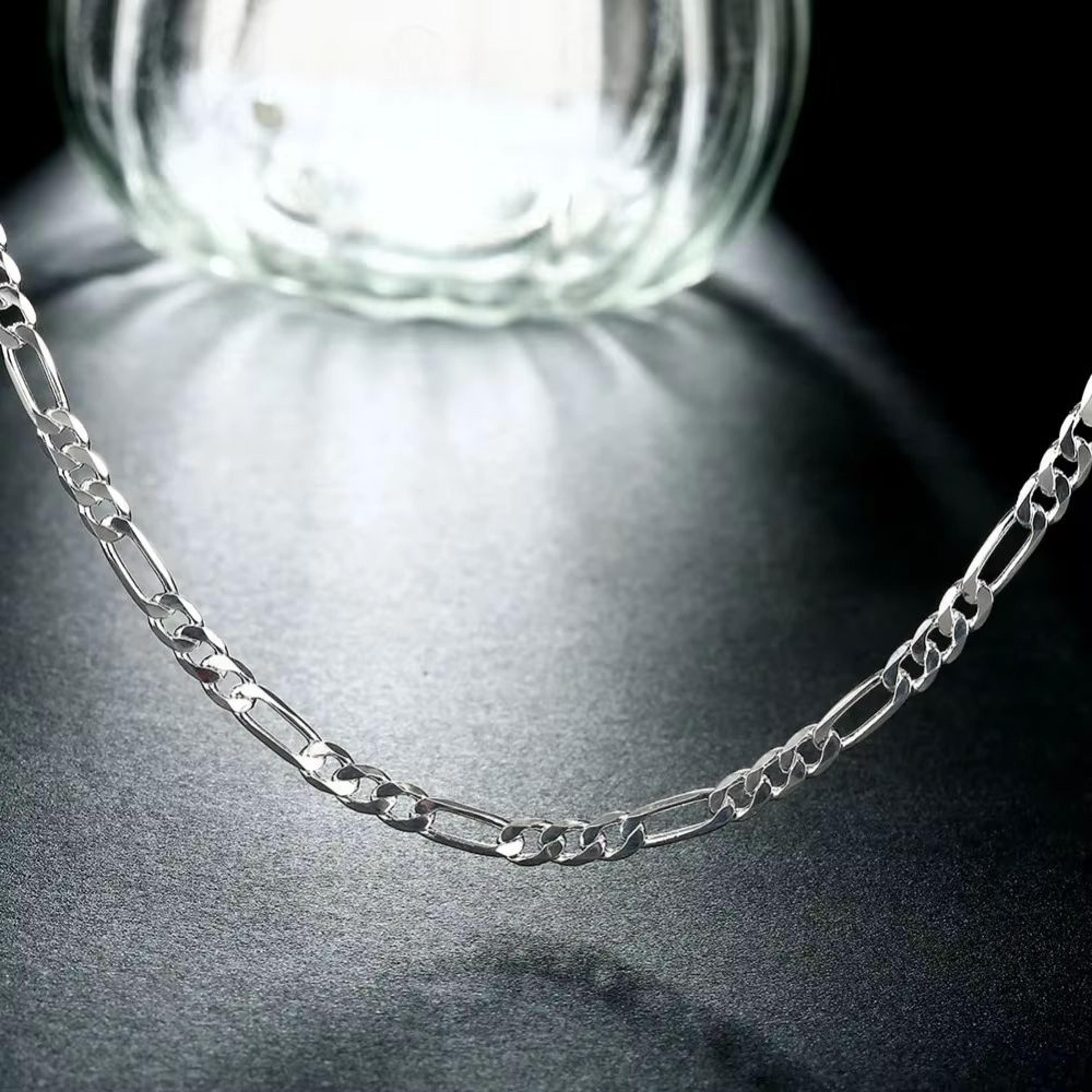 925 Sterling Silver Figaro Chain Necklace  Hip Hop Long Necklace For Women  Men 1