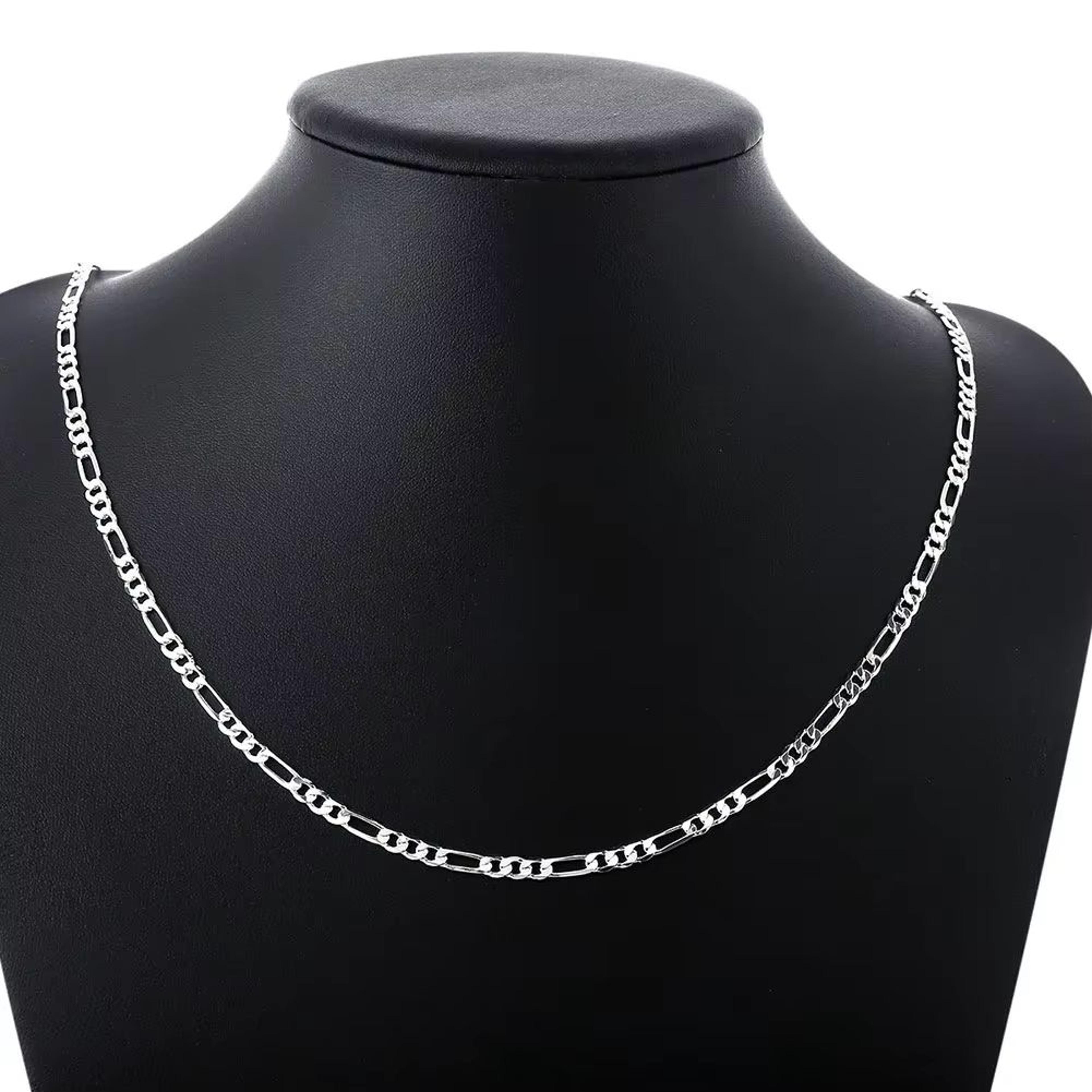 925 Sterling Silver Figaro Chain Necklace  Hip Hop Long Necklace For Women  Men 3