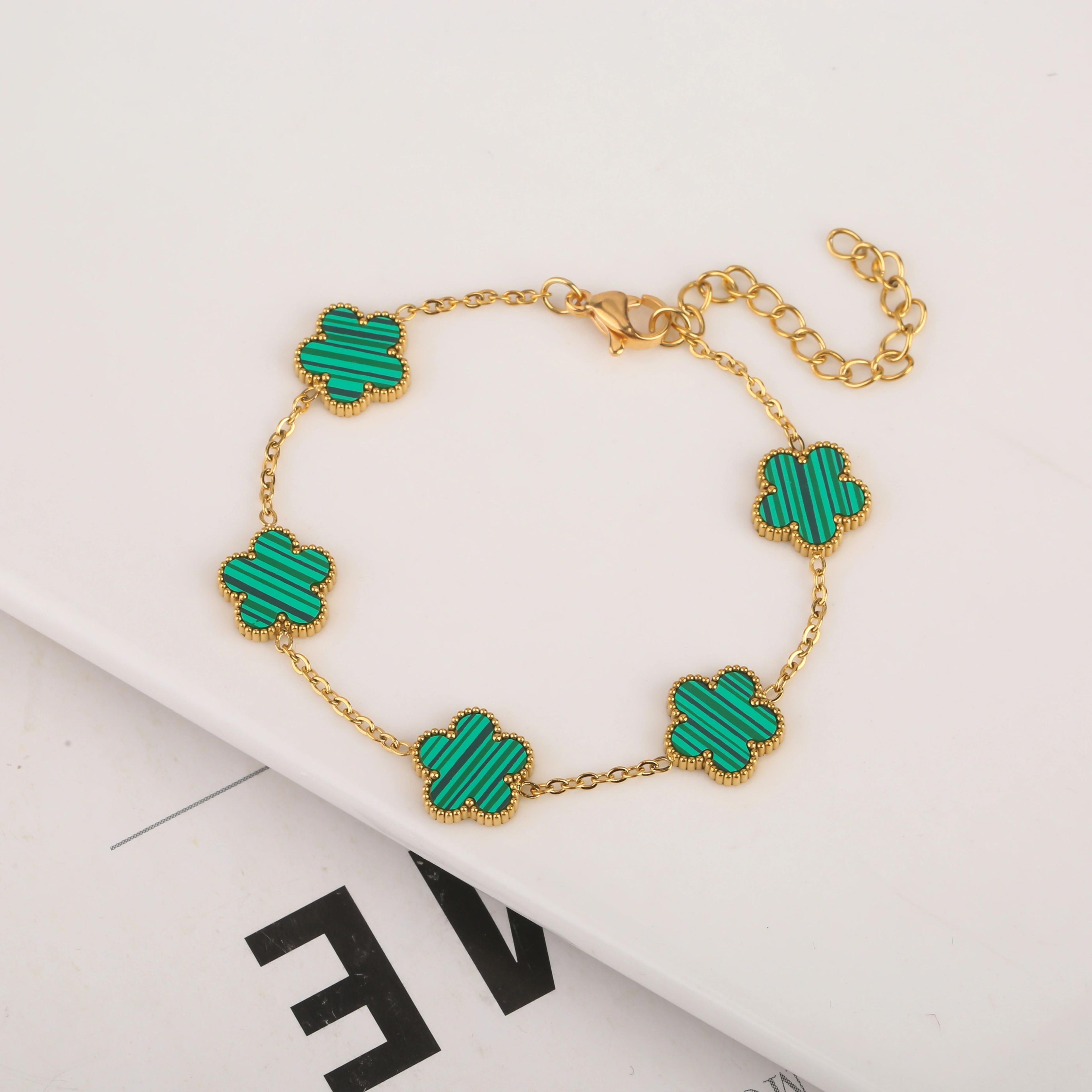 Luxury Gold Plated Clover Bracelet  Adjustable Stainless Steel 316L Flower Jewelry For Women 9