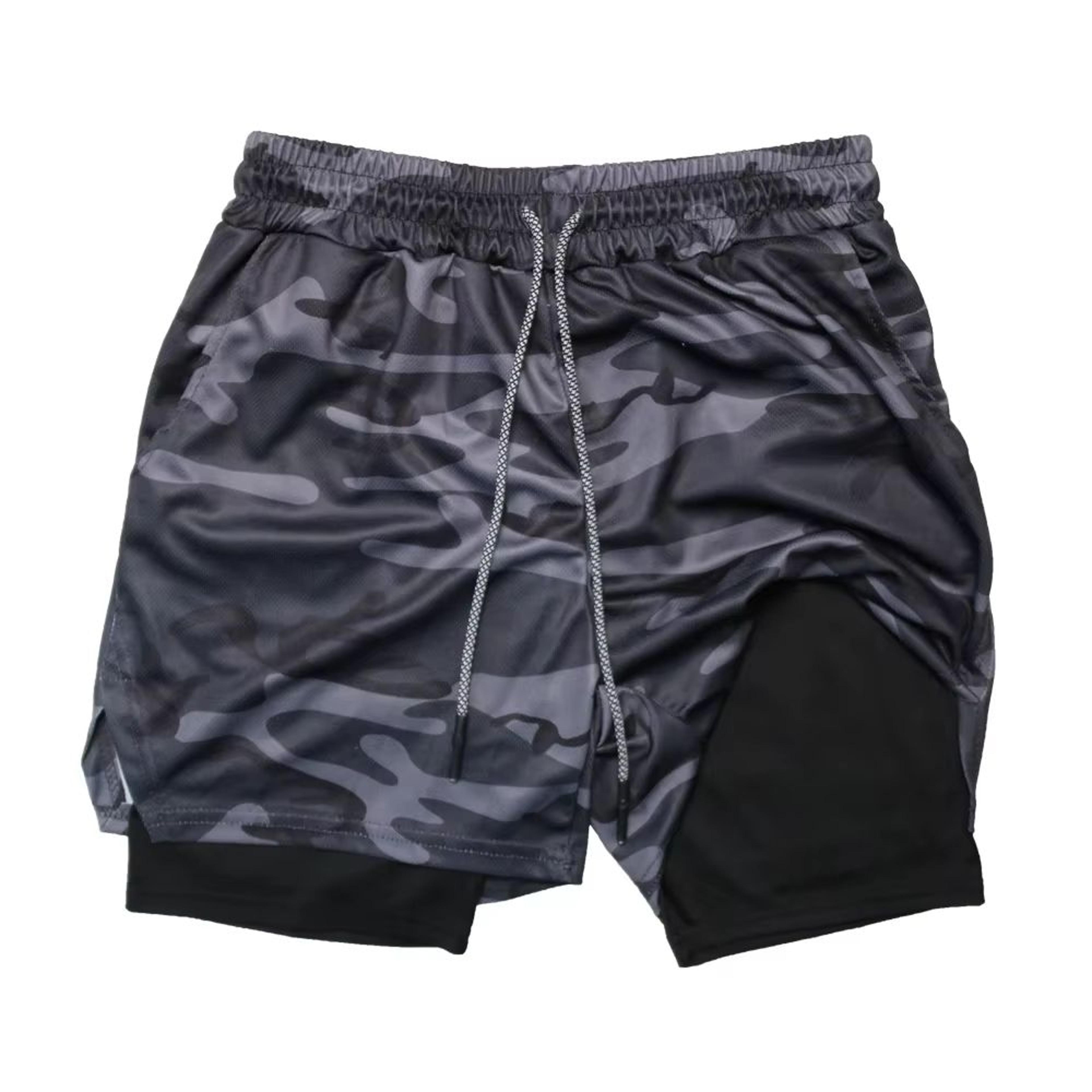 Mens Double Layer Training Shorts  QuickDry 2in1 Fitness  Running Shorts 15