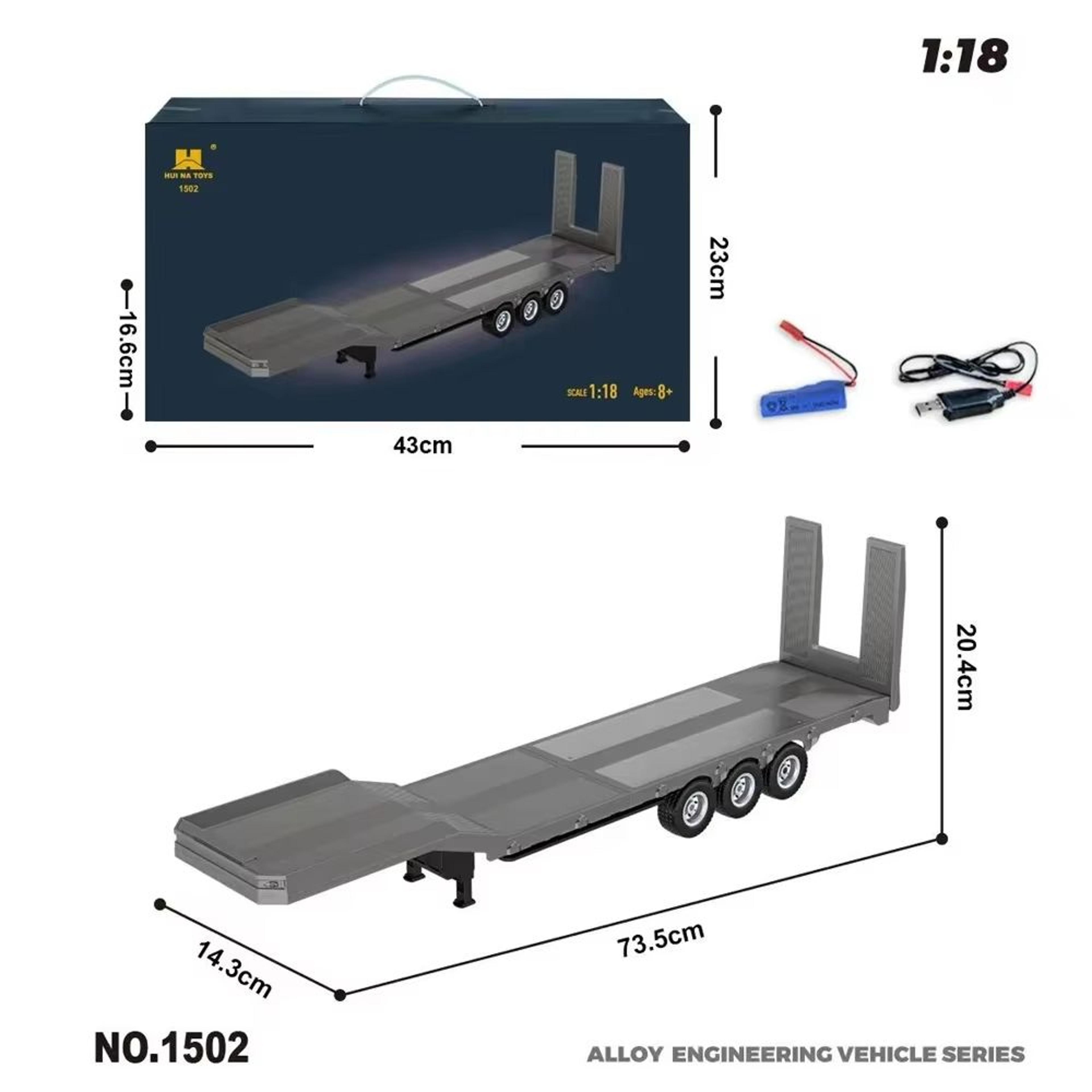 HUINA 118 Scale RC Truck  19CH Alloy Remote Control Tractor With Trailer Lights  Sounds 6