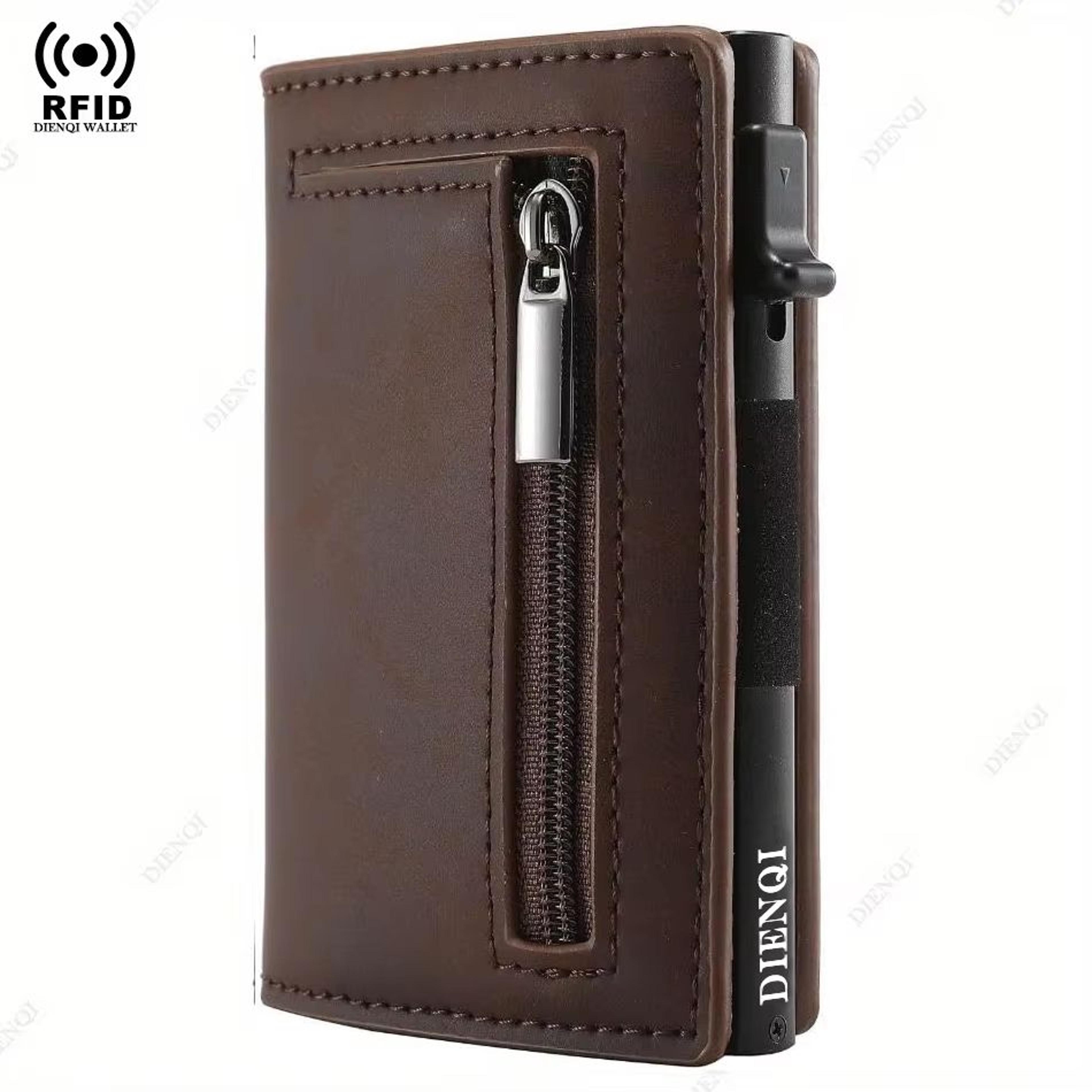 Magnetic Leather RFID Blocking Wallet  Luxury Mens Minimalist Credit Card Holder With PopUp Design 6
