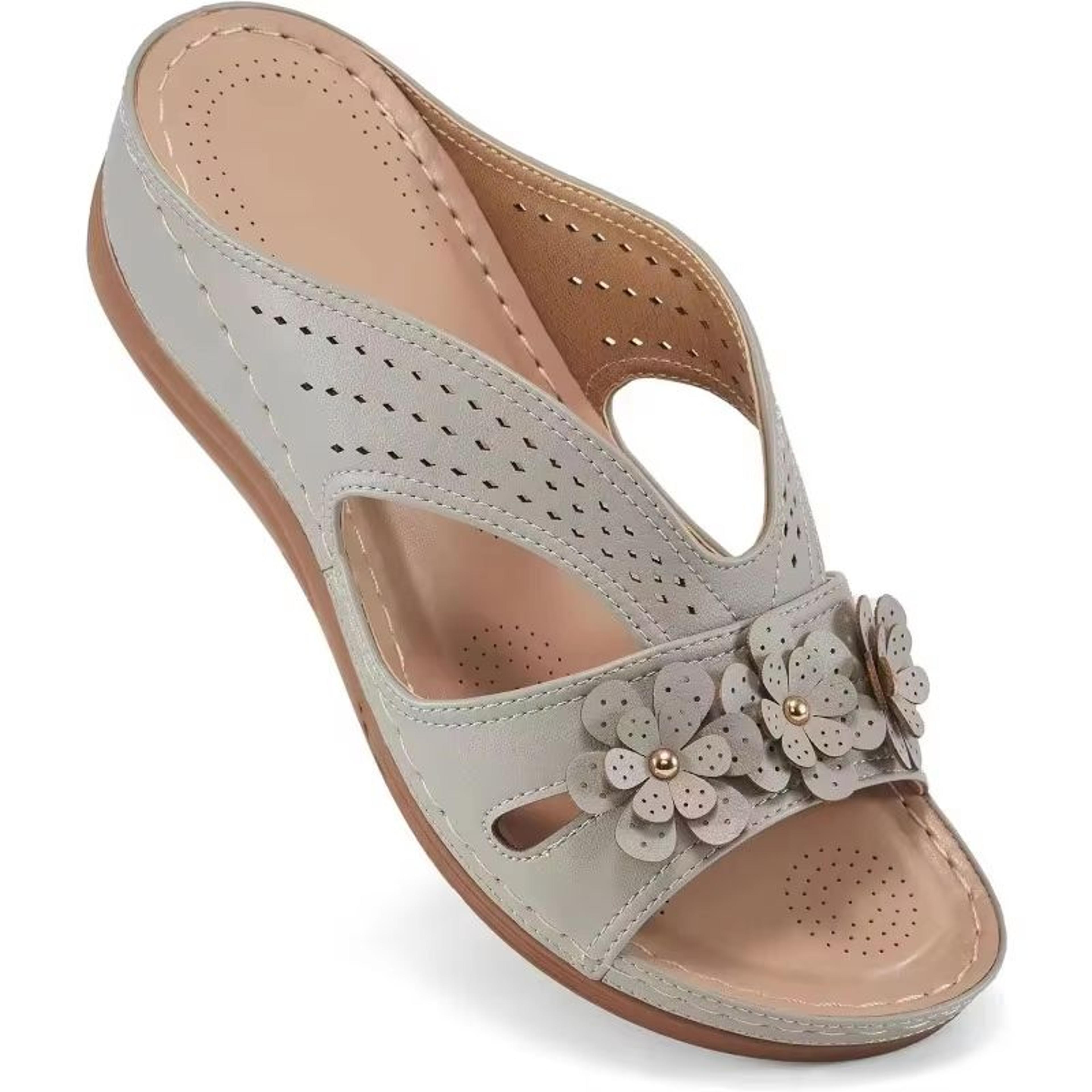 BloomStep Womens Wedge Sandals  Flower Hollow Casual Slippers With NonSlip Sole 4