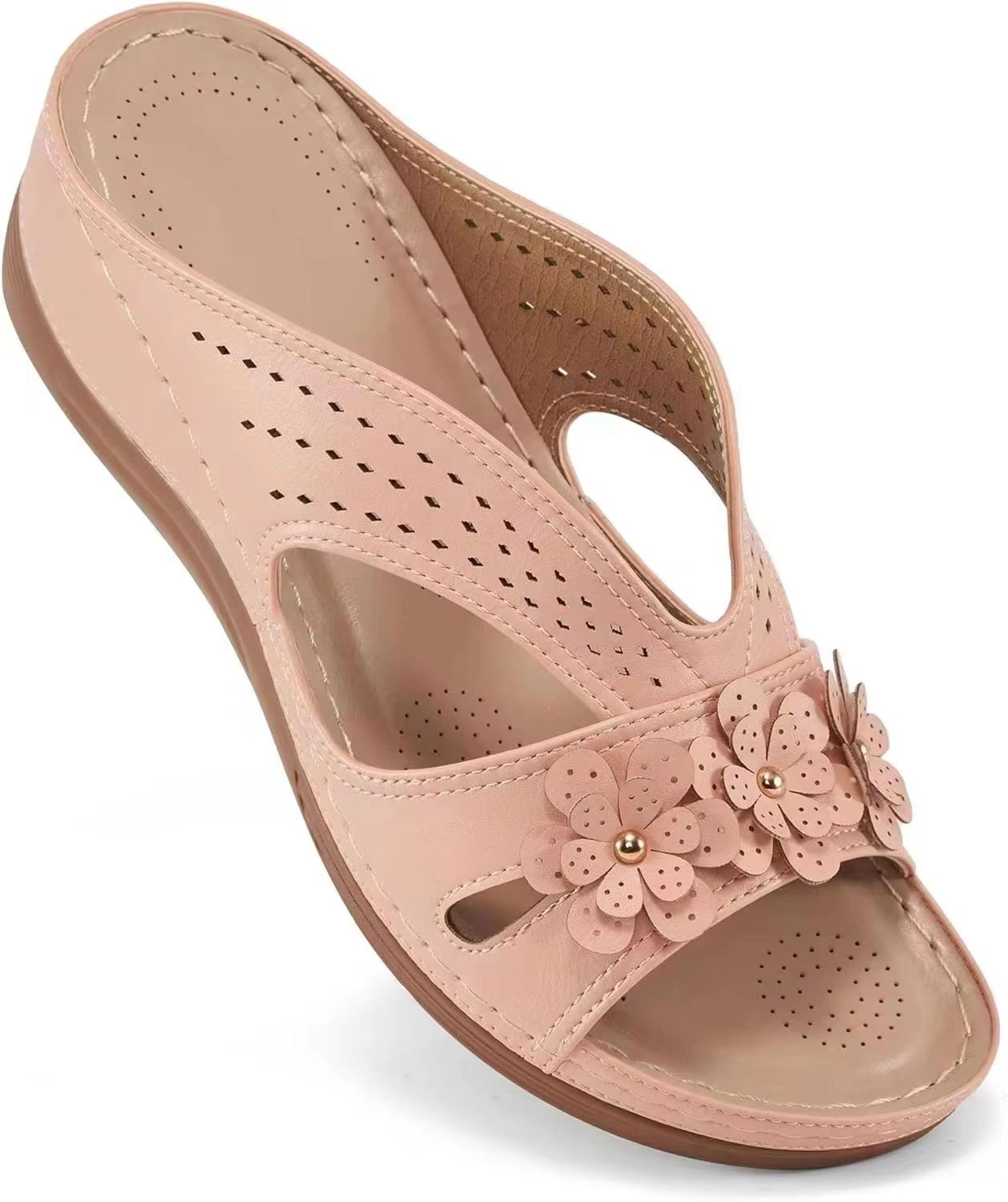 BloomStep Womens Wedge Sandals  Flower Hollow Casual Slippers With NonSlip Sole 12