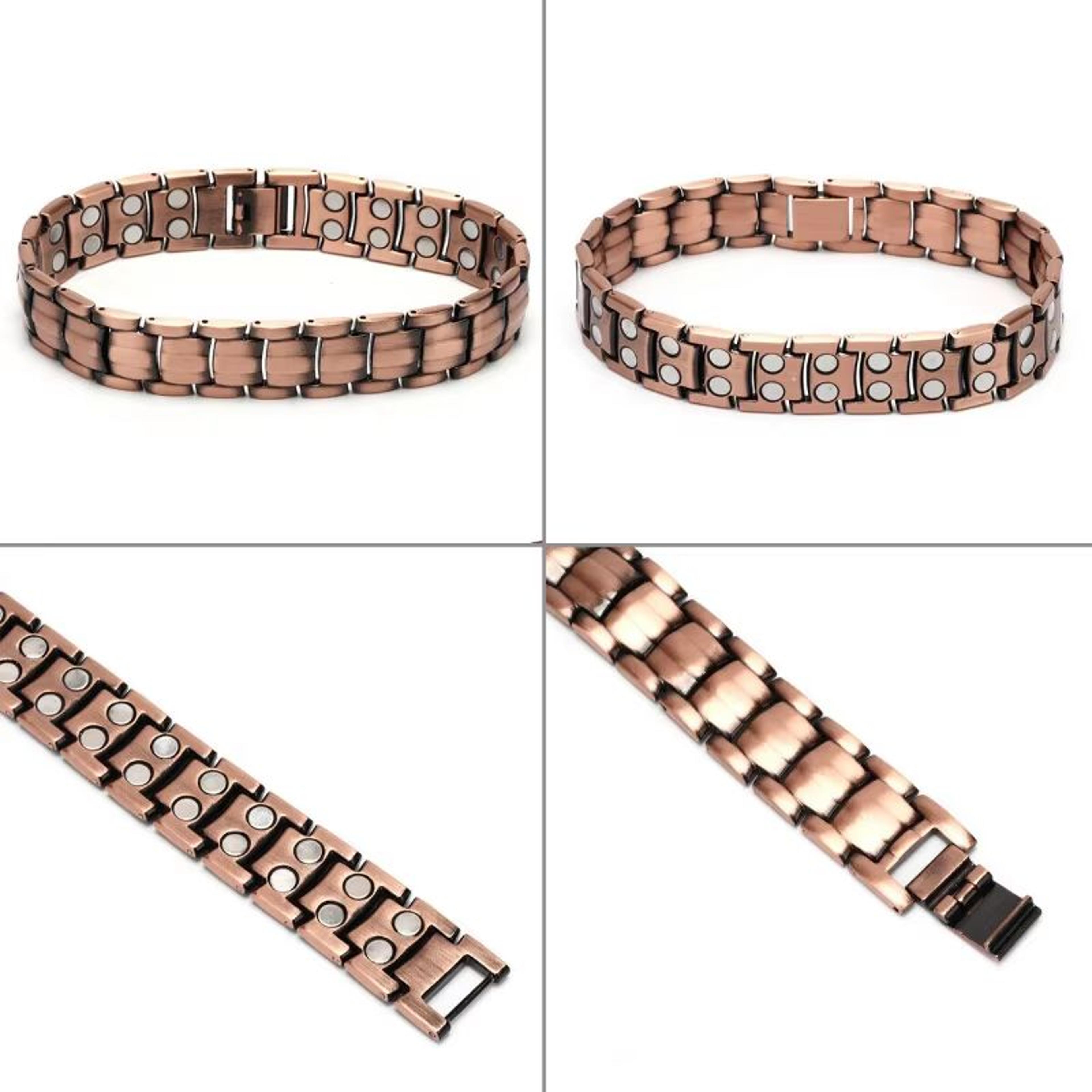 Vintage Copper Magnetic Bracelet For Men  Pain Relief Therapy Link Chain With Double Row Magnets 4