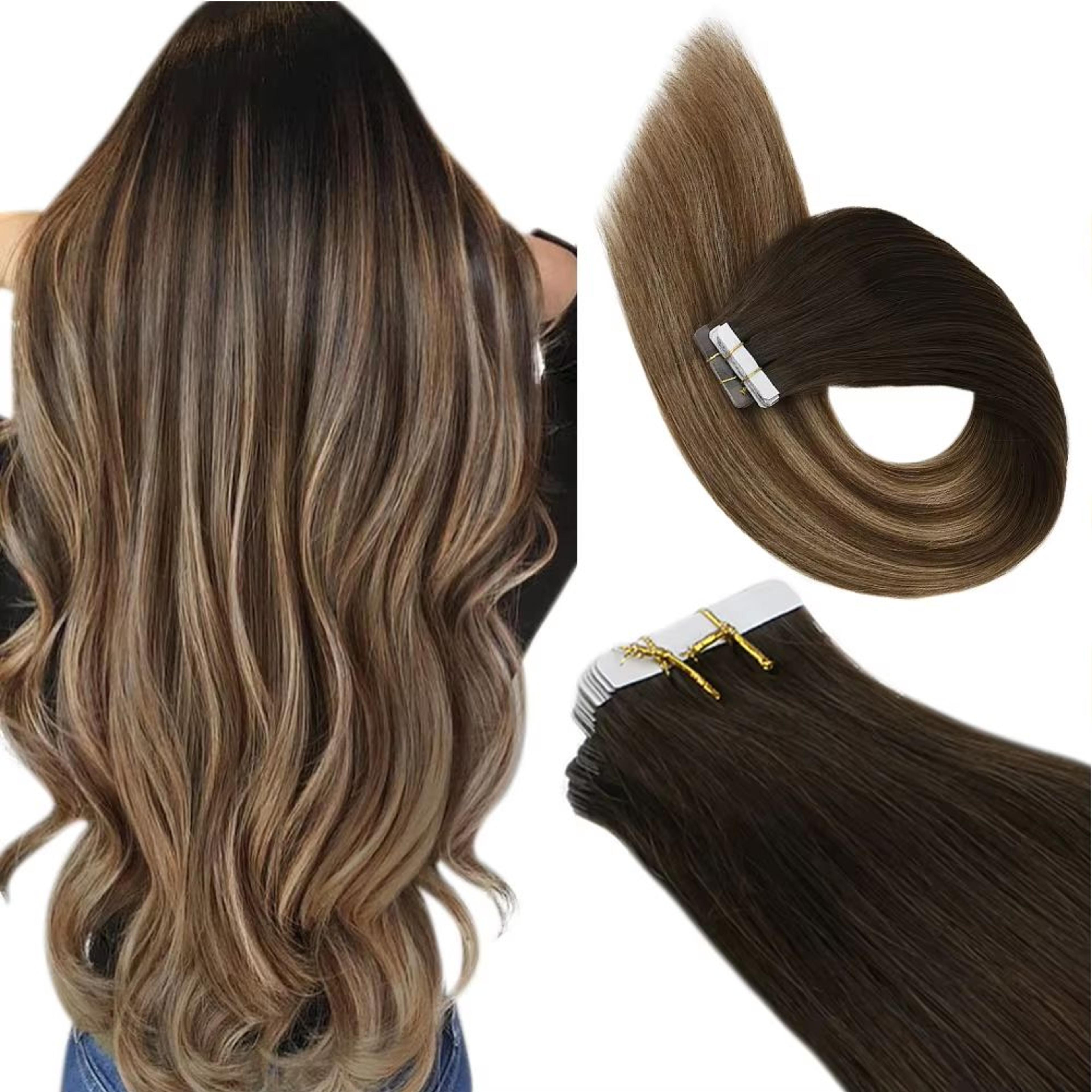 Ugeat TapeIn Hair Extensions  100 Real Brazilian Remy Human Hair Seamless Skin Weft For Natural Str 10