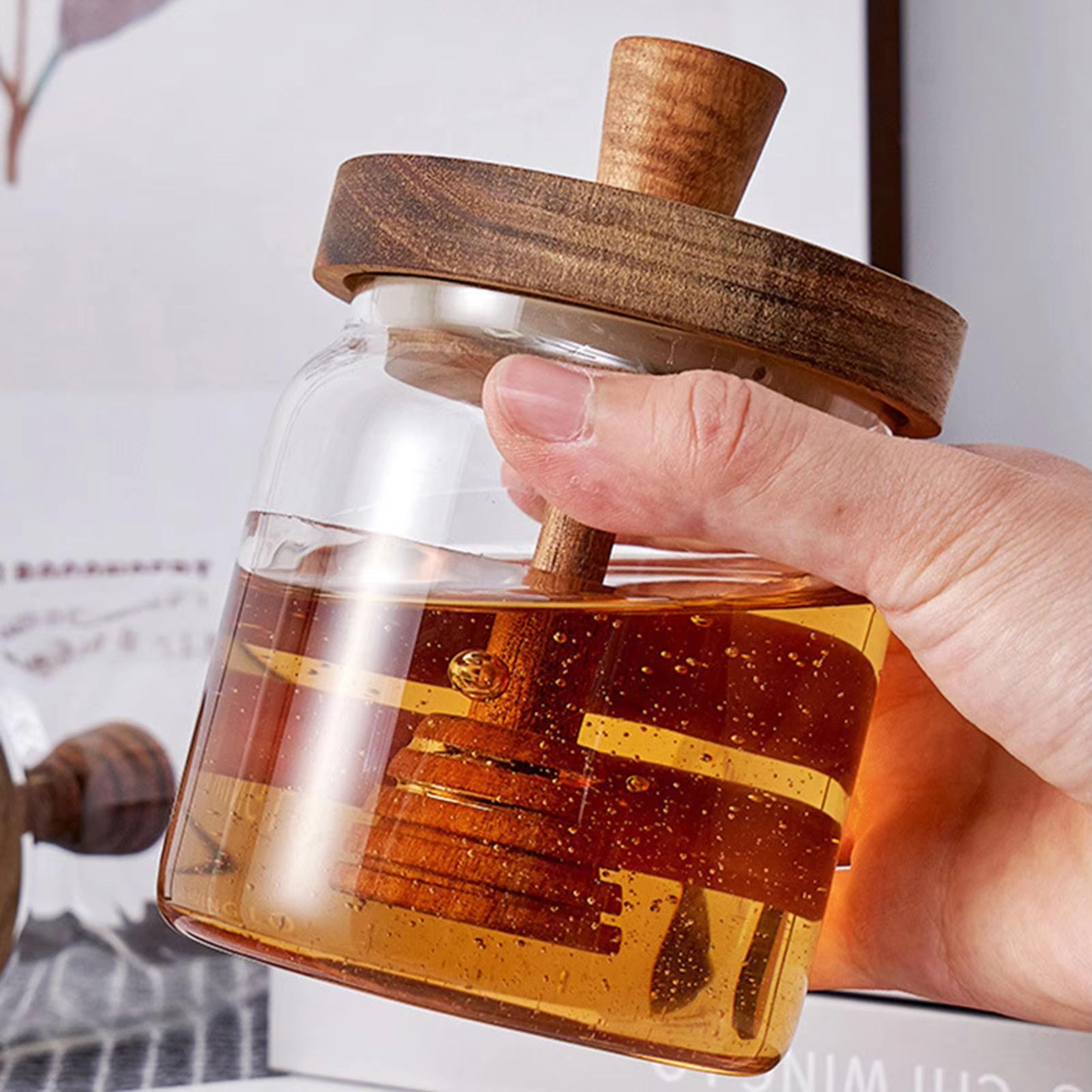 Glass Honey Jars With Dipper  Lid  Wide Mouth Containers For Honey Syrup  Kitchen Storage 0