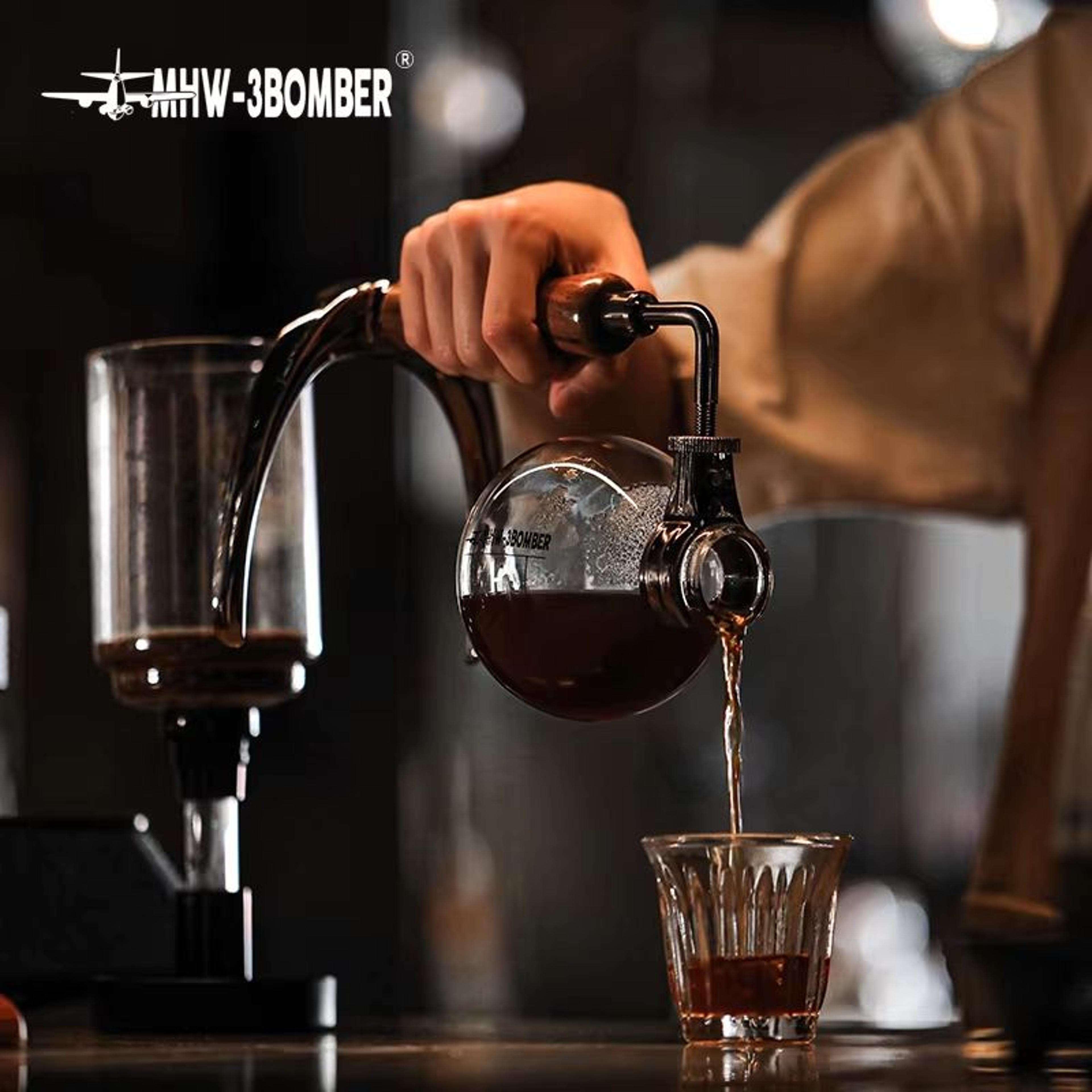 MHW3BOMBER Japanese Siphon Coffee Maker  Premium Vacuum Brewer With Wooden Handle 13 Cup Glass Drip 4