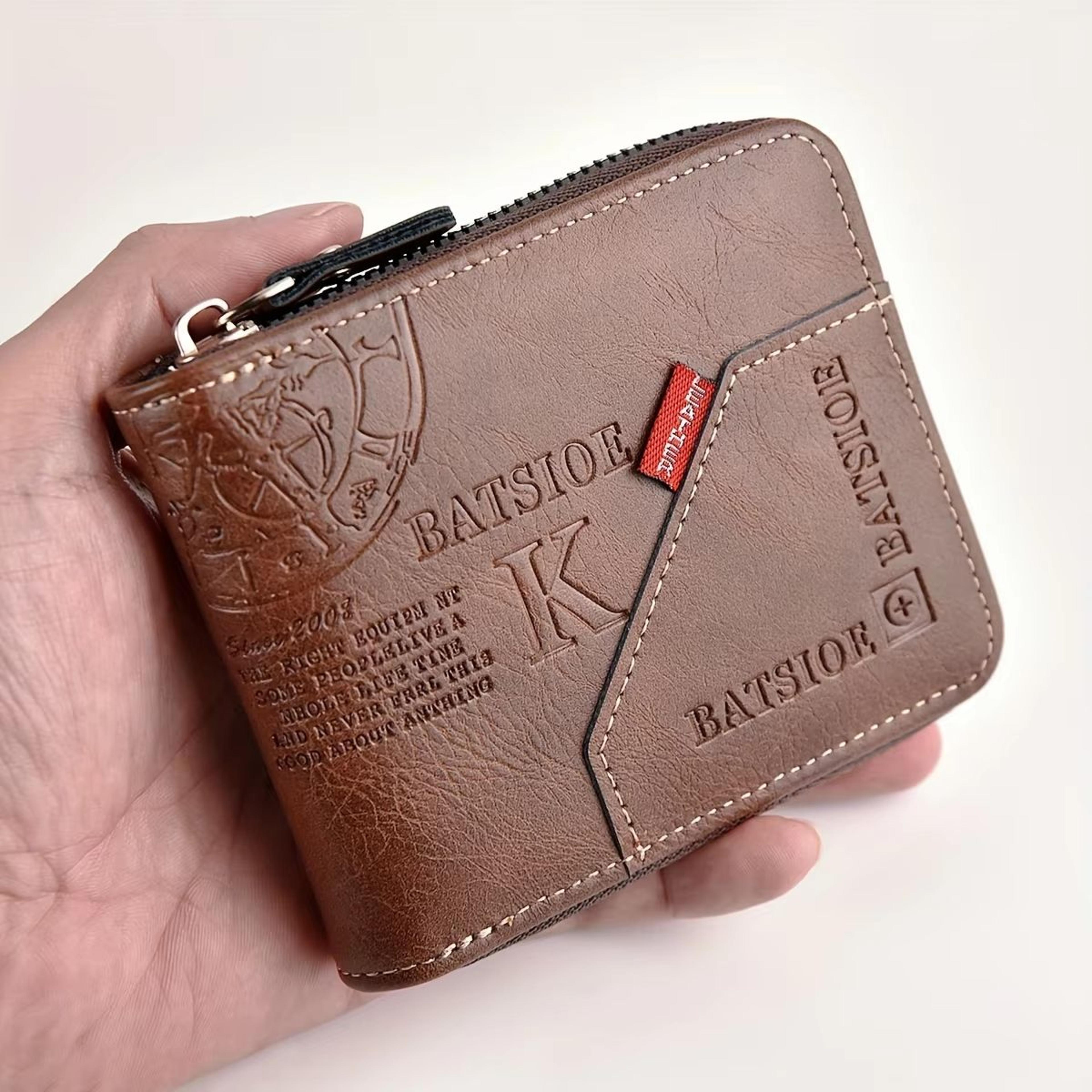 Mens Classic PU Leather Wallet  Zipper Short Wallet With Coin Pocket  Card Holder 8