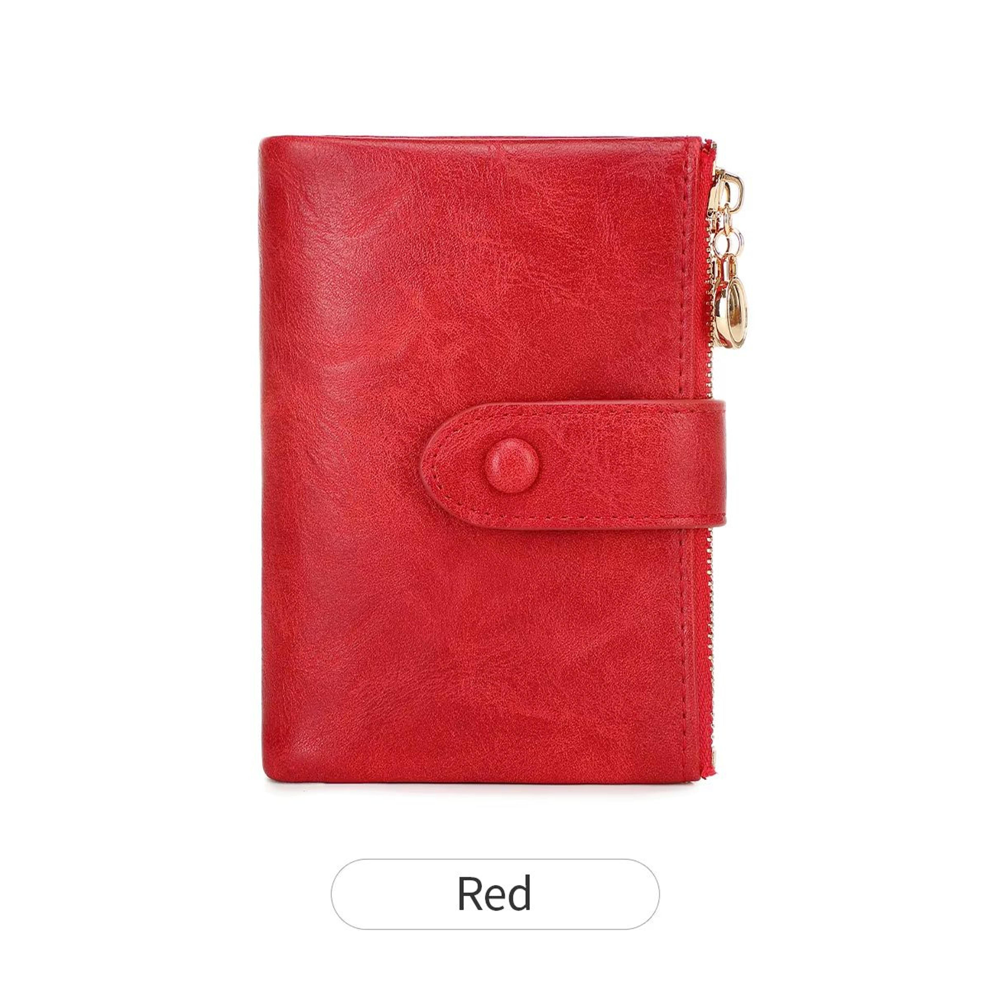 Minimalist Womens Short Wallet  Double Zipper Leather Card Holder  Coin Purse 12
