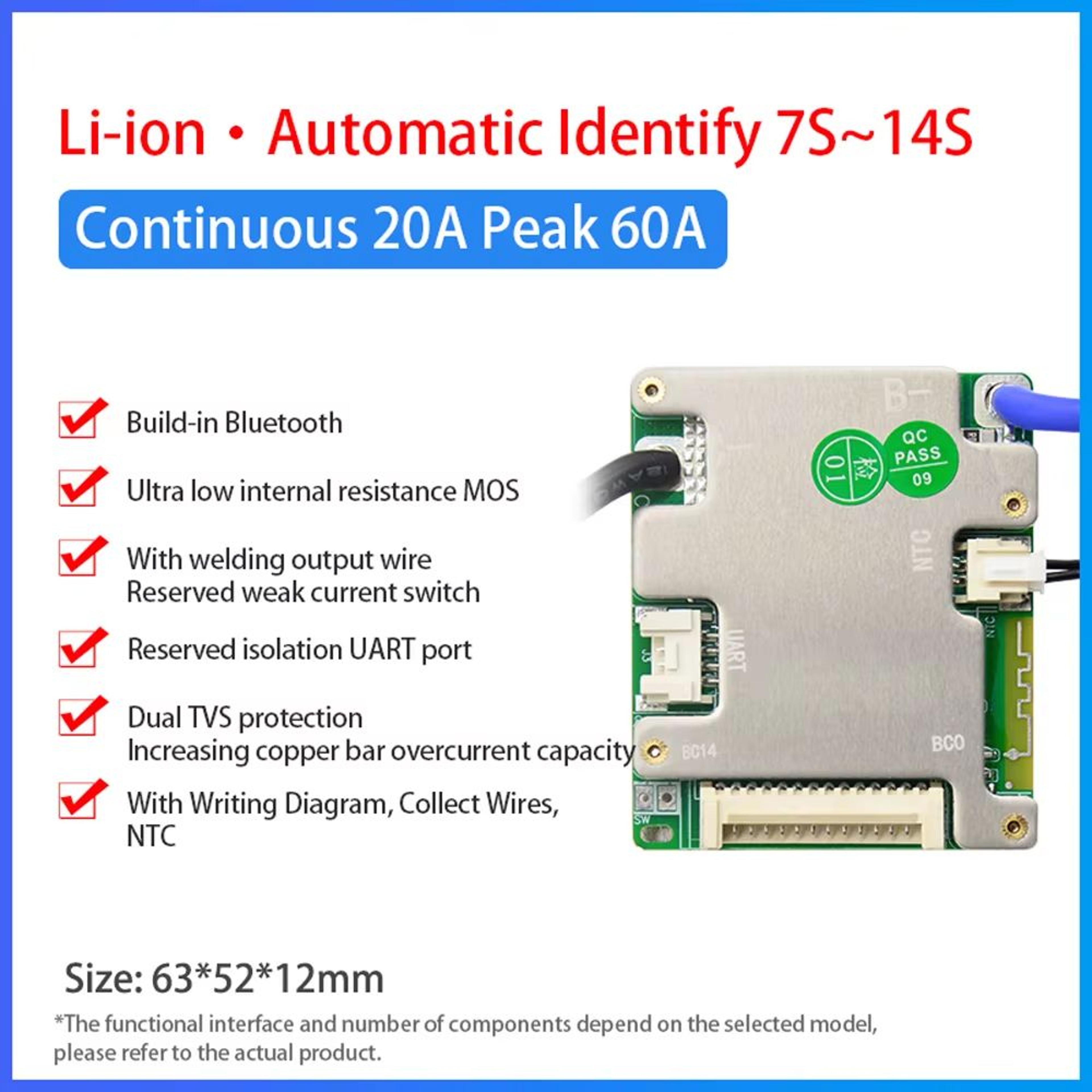 JiaBaiDa Smart Battery Management System 7S14S 20A30A  Intelligent BMS For 24V 36V 48V LFP  NMC Bat 6