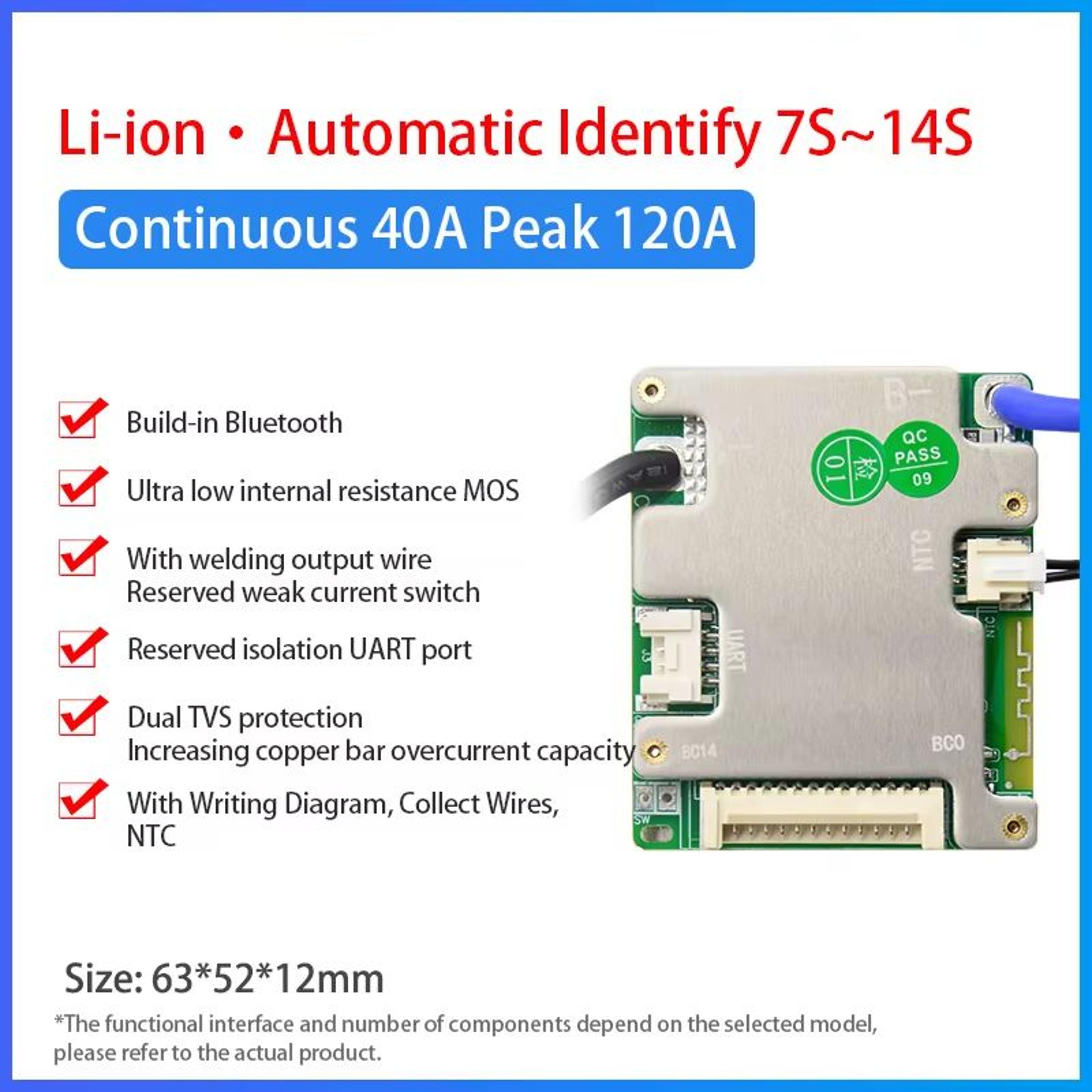JiaBaiDa Smart Battery Management System 7S14S 20A30A  Intelligent BMS For 24V 36V 48V LFP  NMC Bat 10