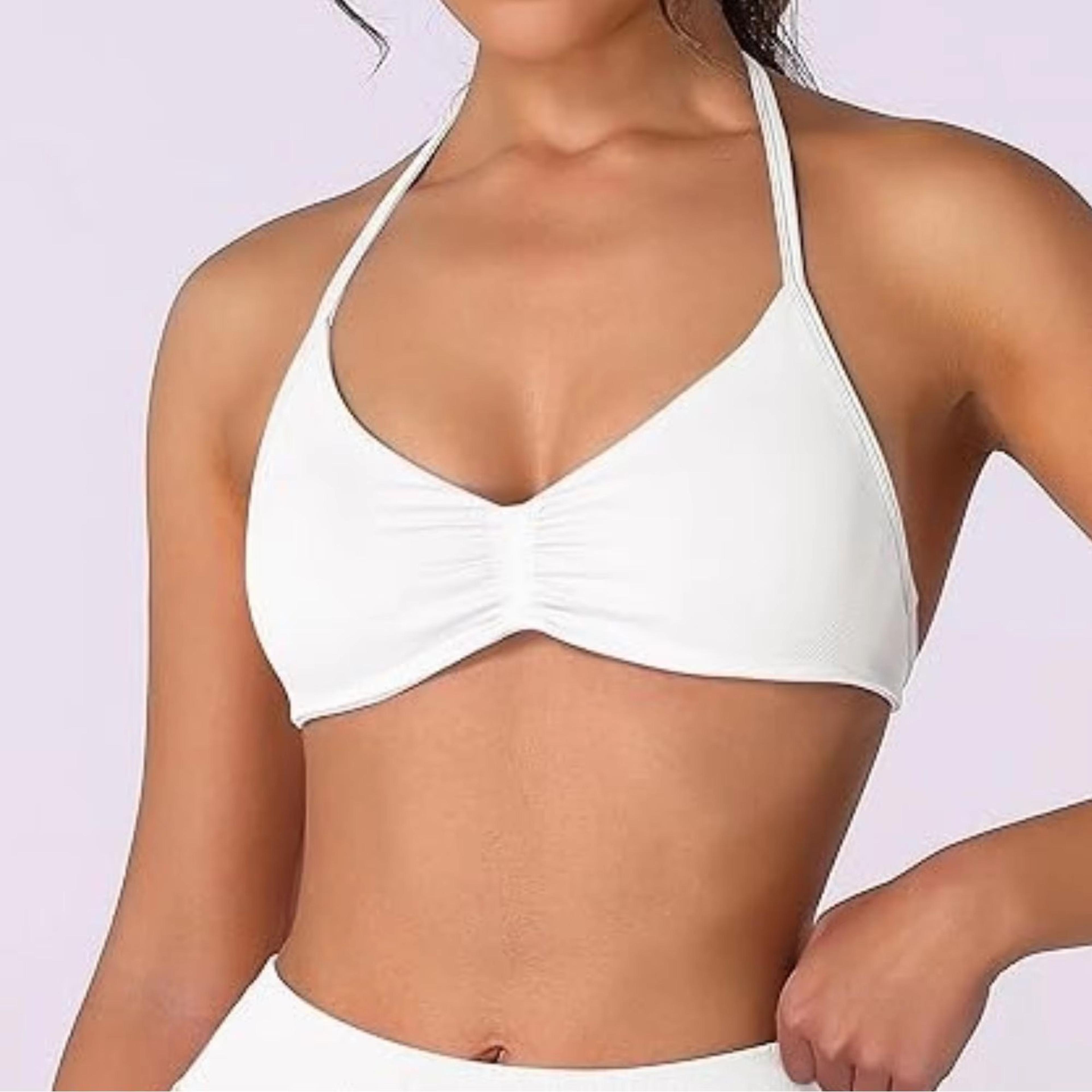 FlexEase Strappy Sports Bra  Seamless HighSupport Yoga Top With Thin Halter Straps For Women 3