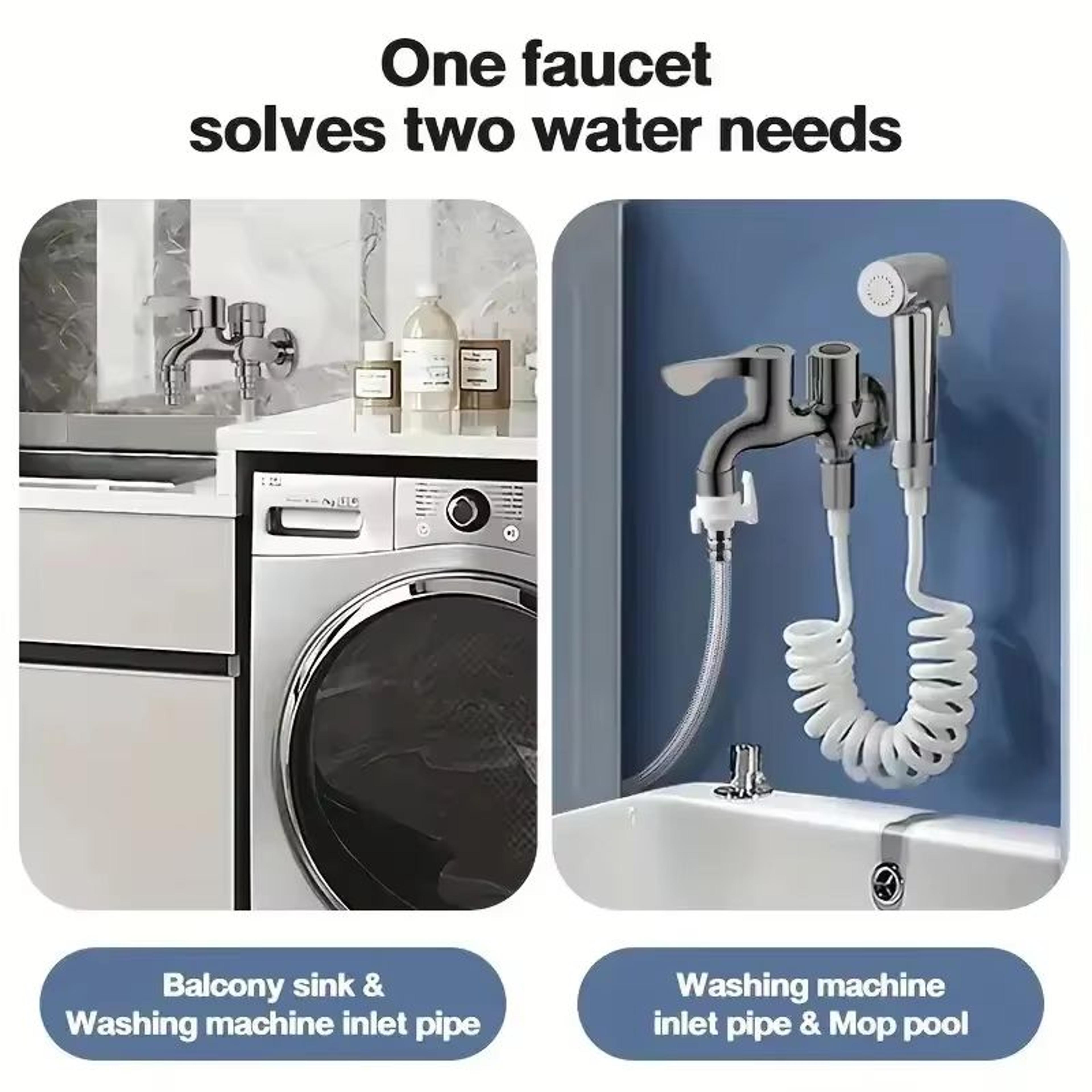 AquaFlow Dual Outlet Stainless Steel Faucet  12 Double Control Water Tap For Bathroom Bidet  Laundr 4