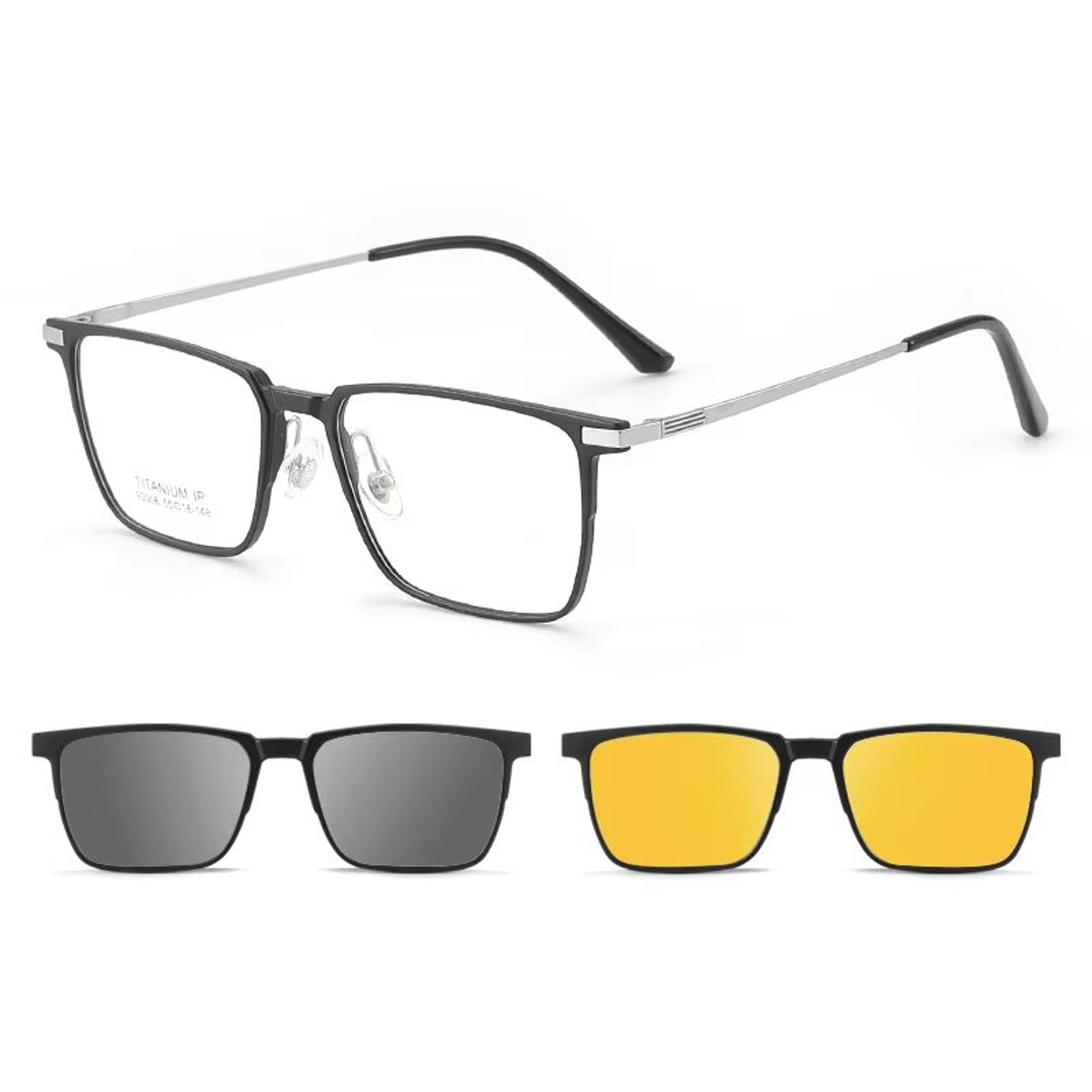 VIZION 3in1 Pure Titanium Glasses Frame  Full Rim Square Eyewear With Polarized ClipOn Sunglasses   7