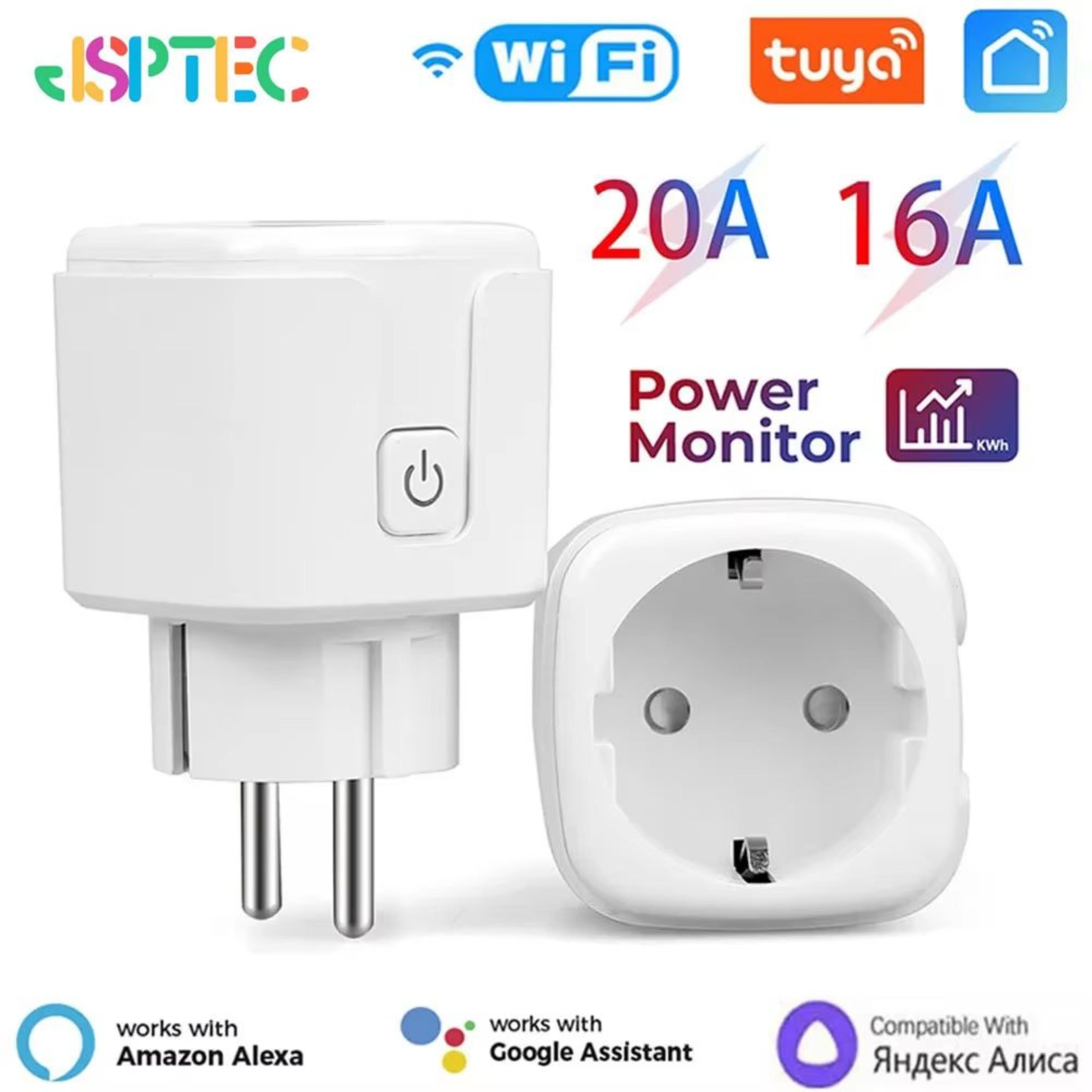 tuya smart wifi plug with power monitoring – 16a/20a smart socket for google assistant & alexa