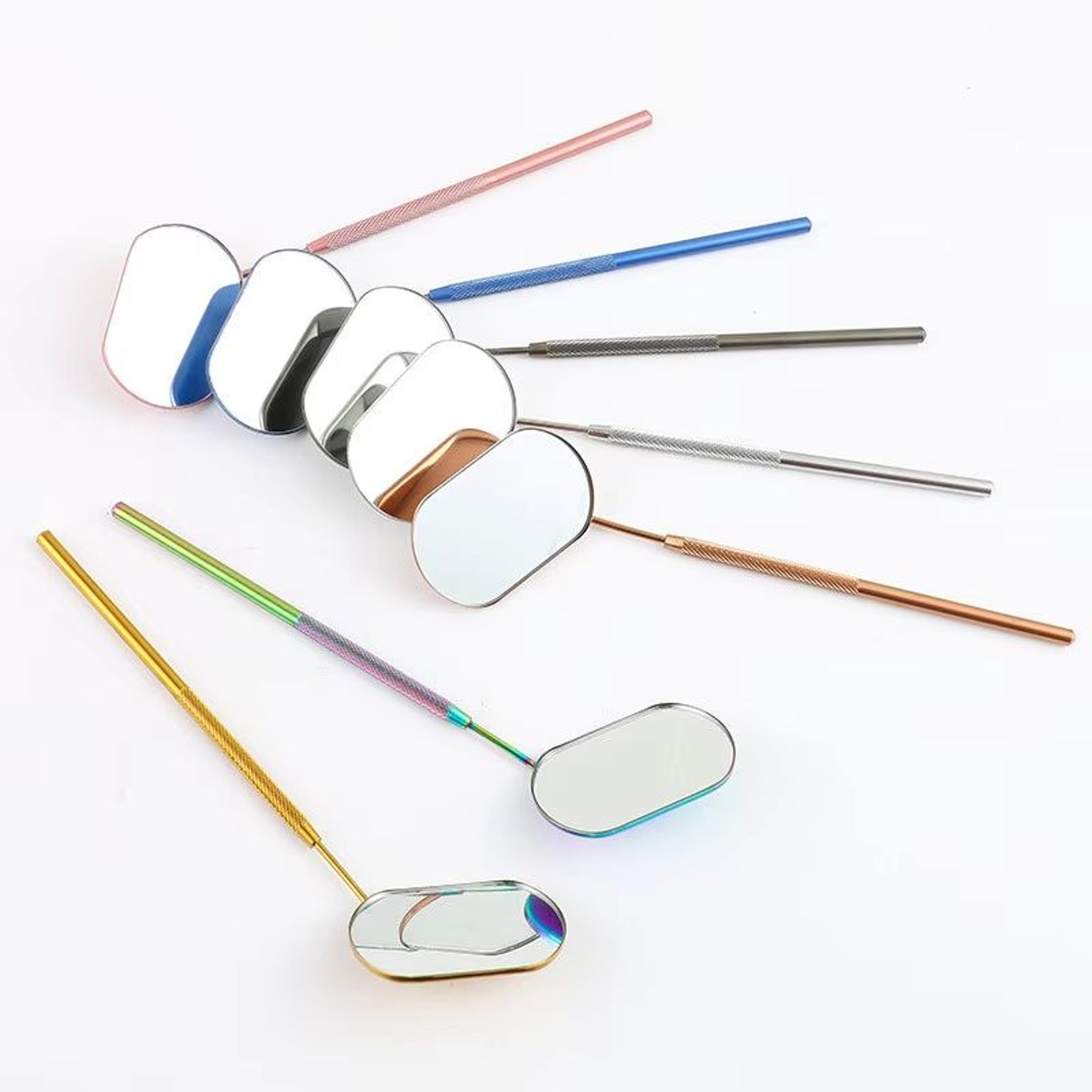 multi-color oval lash mirror – stainless steel eyelash extension checking tool