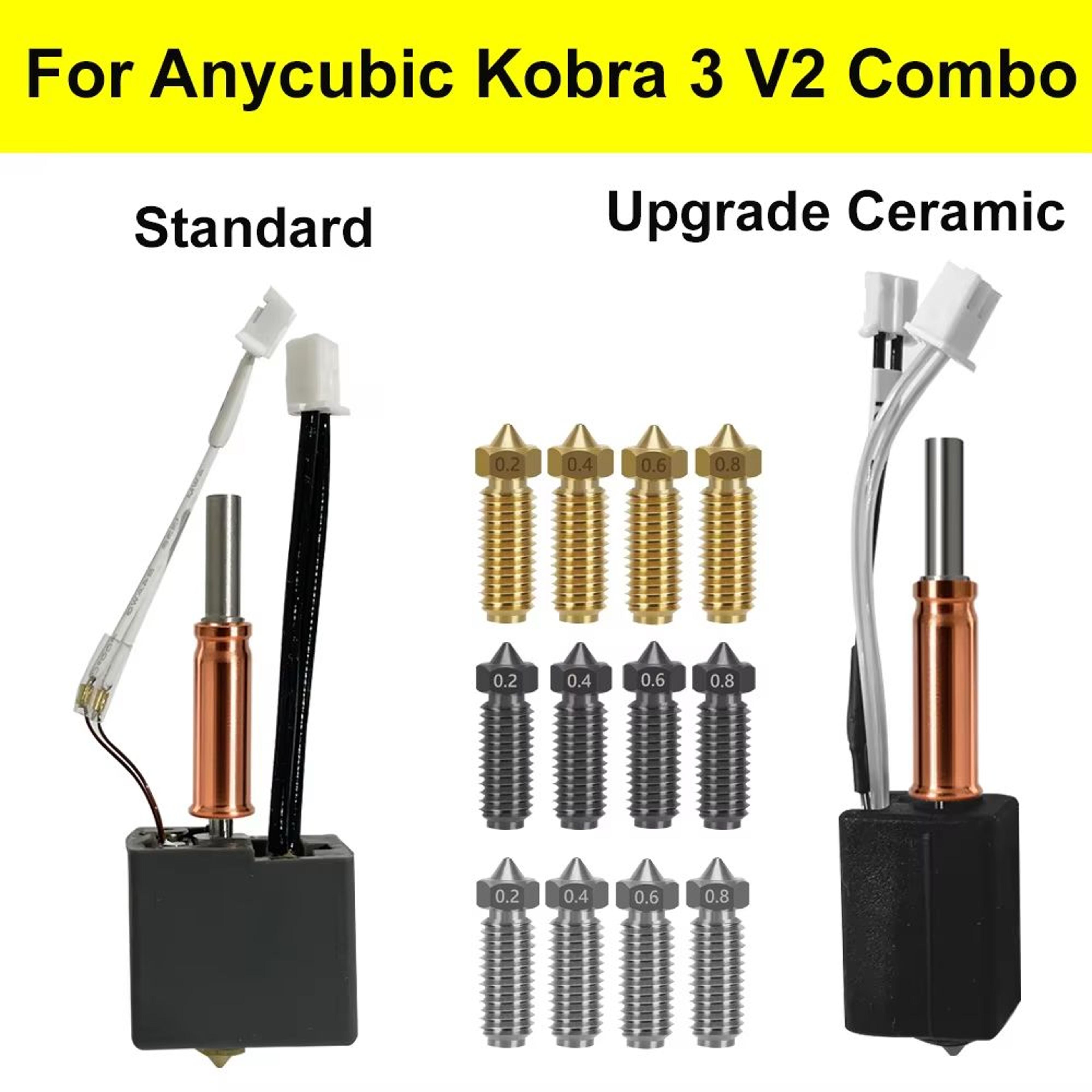 anycubic kobra 3 v2 ceramic hotend upgrade – standard nozzle print head accessory