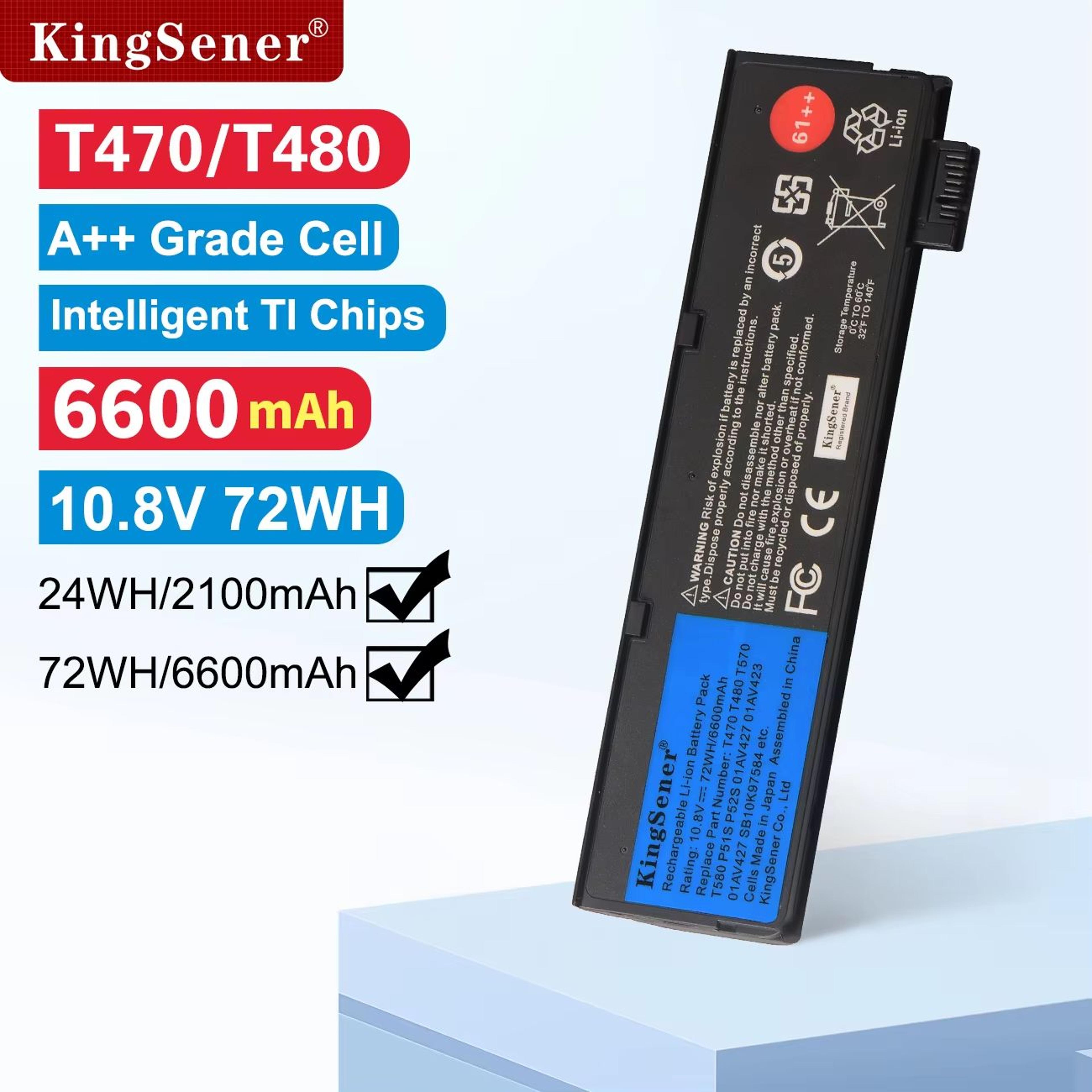 kingsener high-capacity 10.8v 6600mah replacement battery for lenovo thinkpad t470, t480, t570, and p51s series
