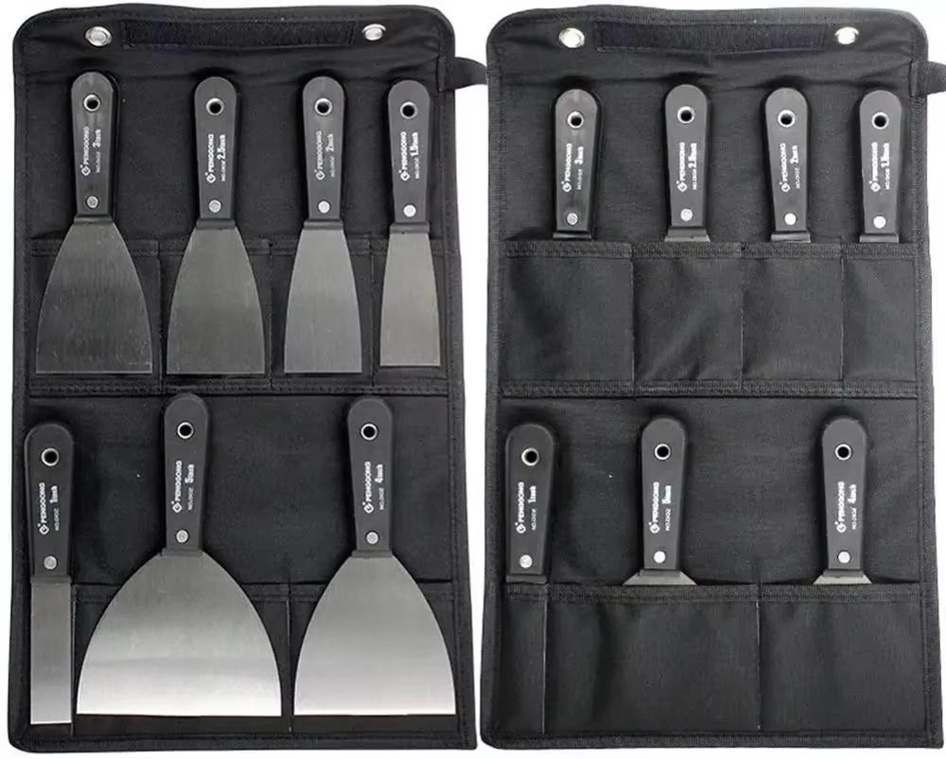 ProFlex 7Piece Carbon Steel Putty Knife  Scraper Set  SoftGrip Handle Kit With Storage Bag 0