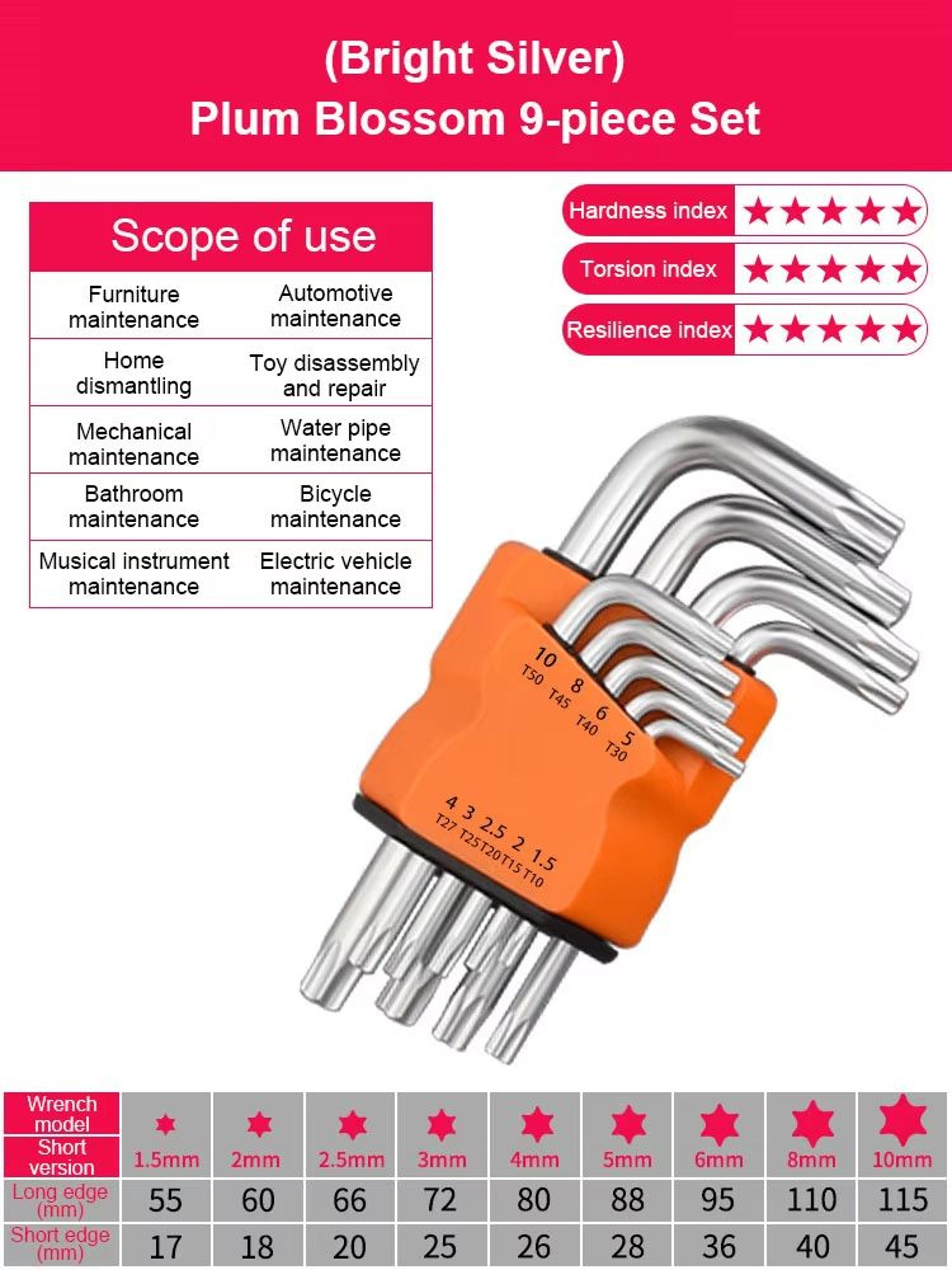 9Piece DualEnd LType Torx Star Wrench Set  Precision Plum Blossom Allen Keys For Hand Repair 6