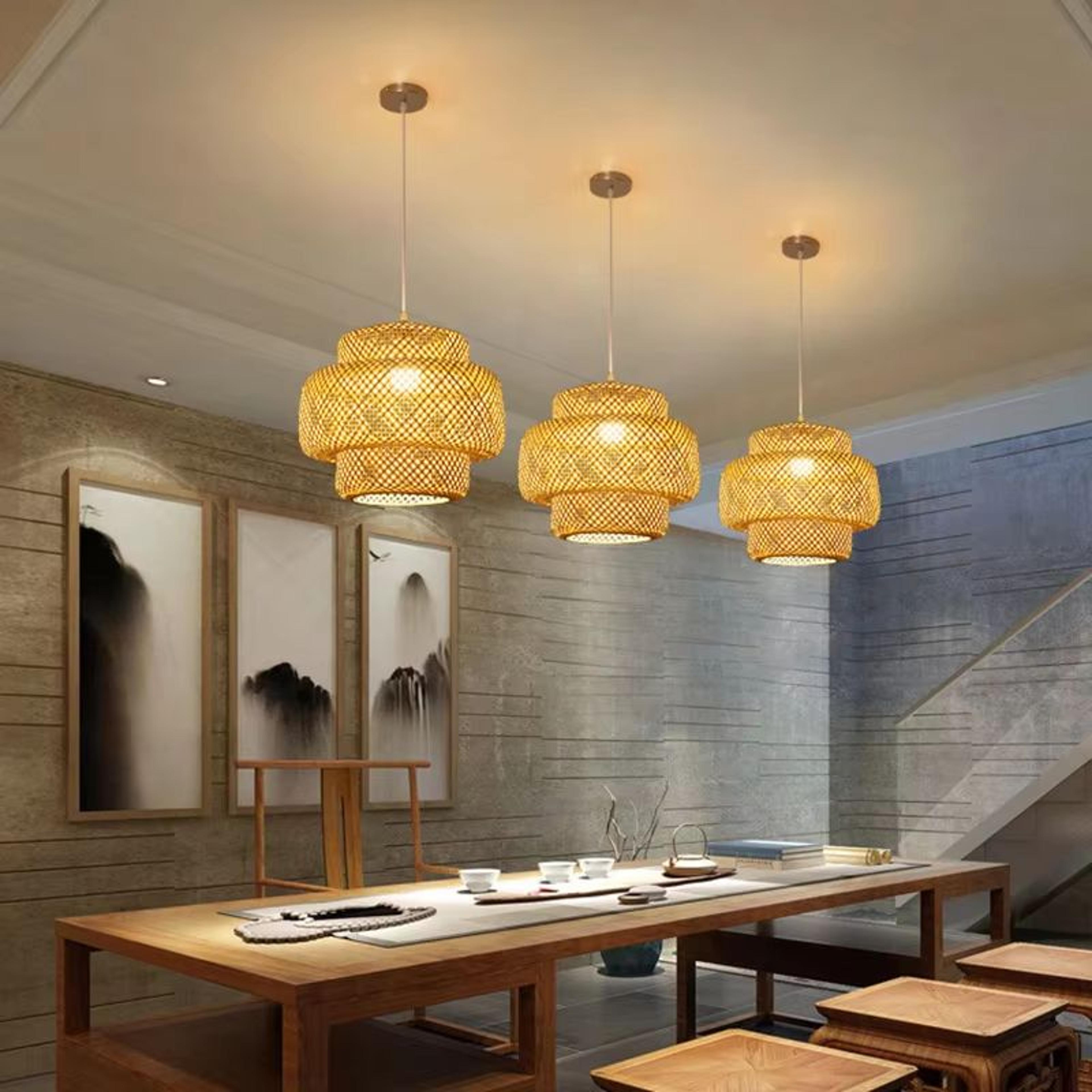 Bamboo Lantern Pendant Light  HandWoven Natural RattanWicker E27 Hanging Fixture For Home  Restaura 2