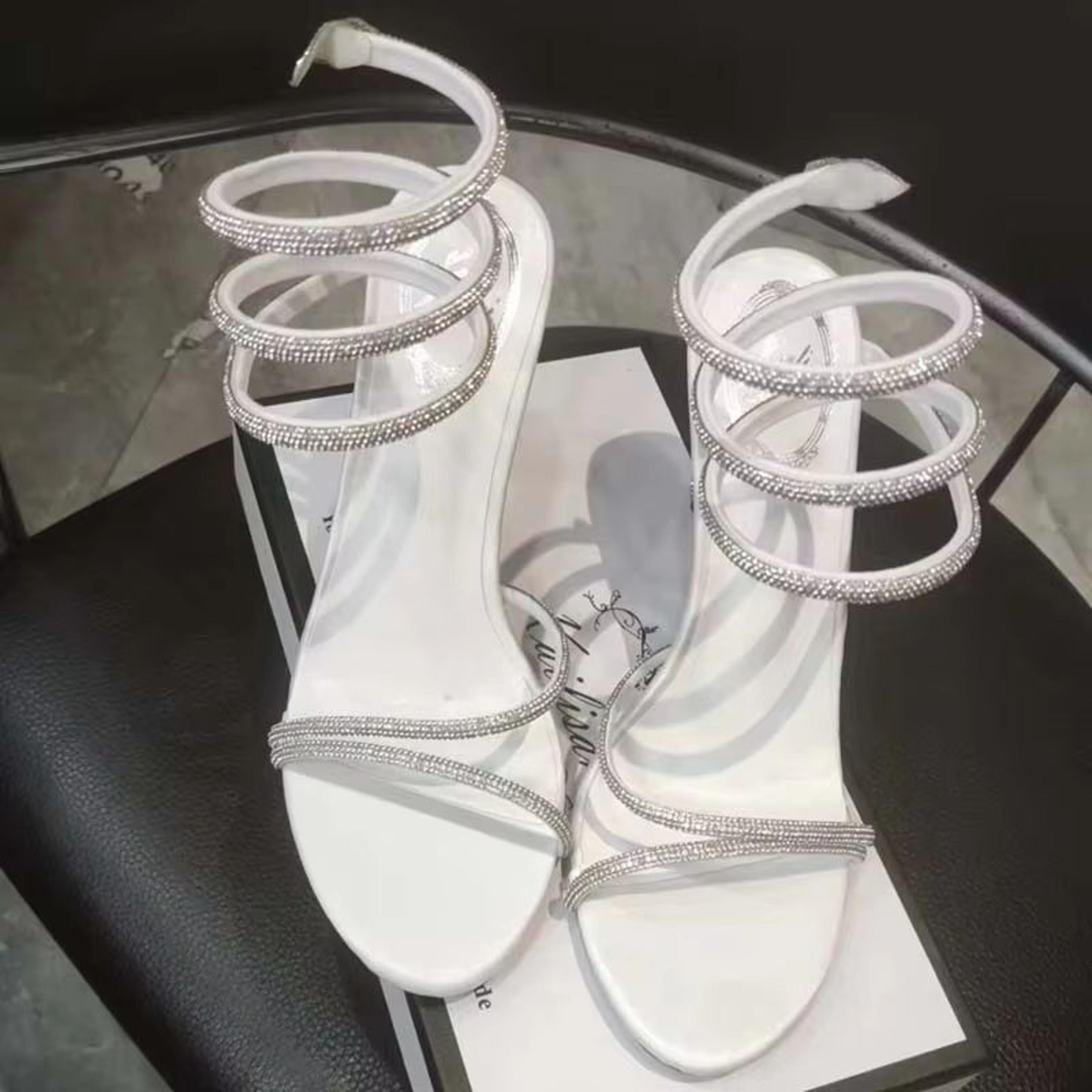Eilyken Crystal Rhinestone OpenToe Sandals  Sexy Thin High Heels With Ankle Strap For Party  Prom 1
