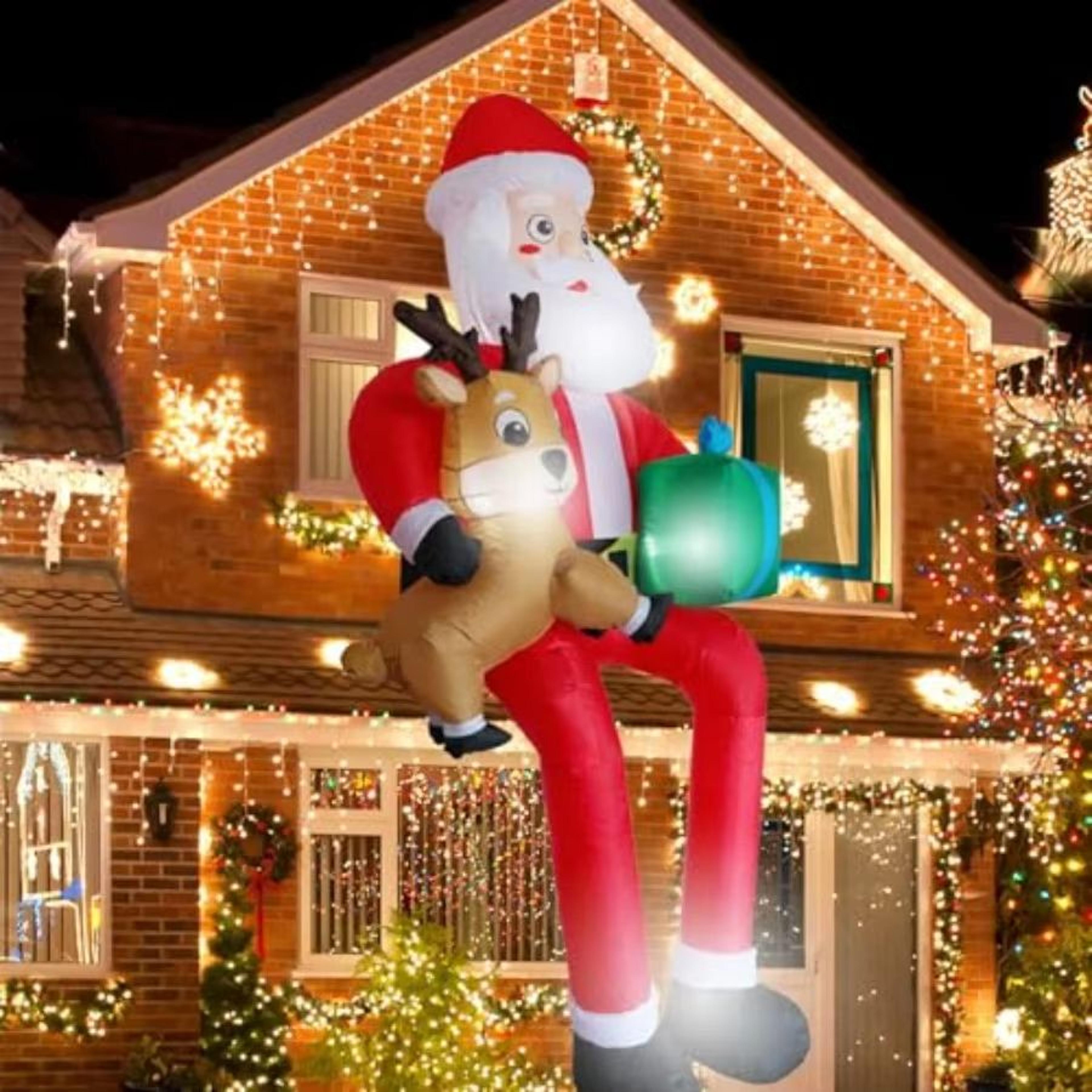 95Ft Christmas Inflatable Santa With LED Lights  Outdoor Sitting Santa Claus Decoration For Holiday 0