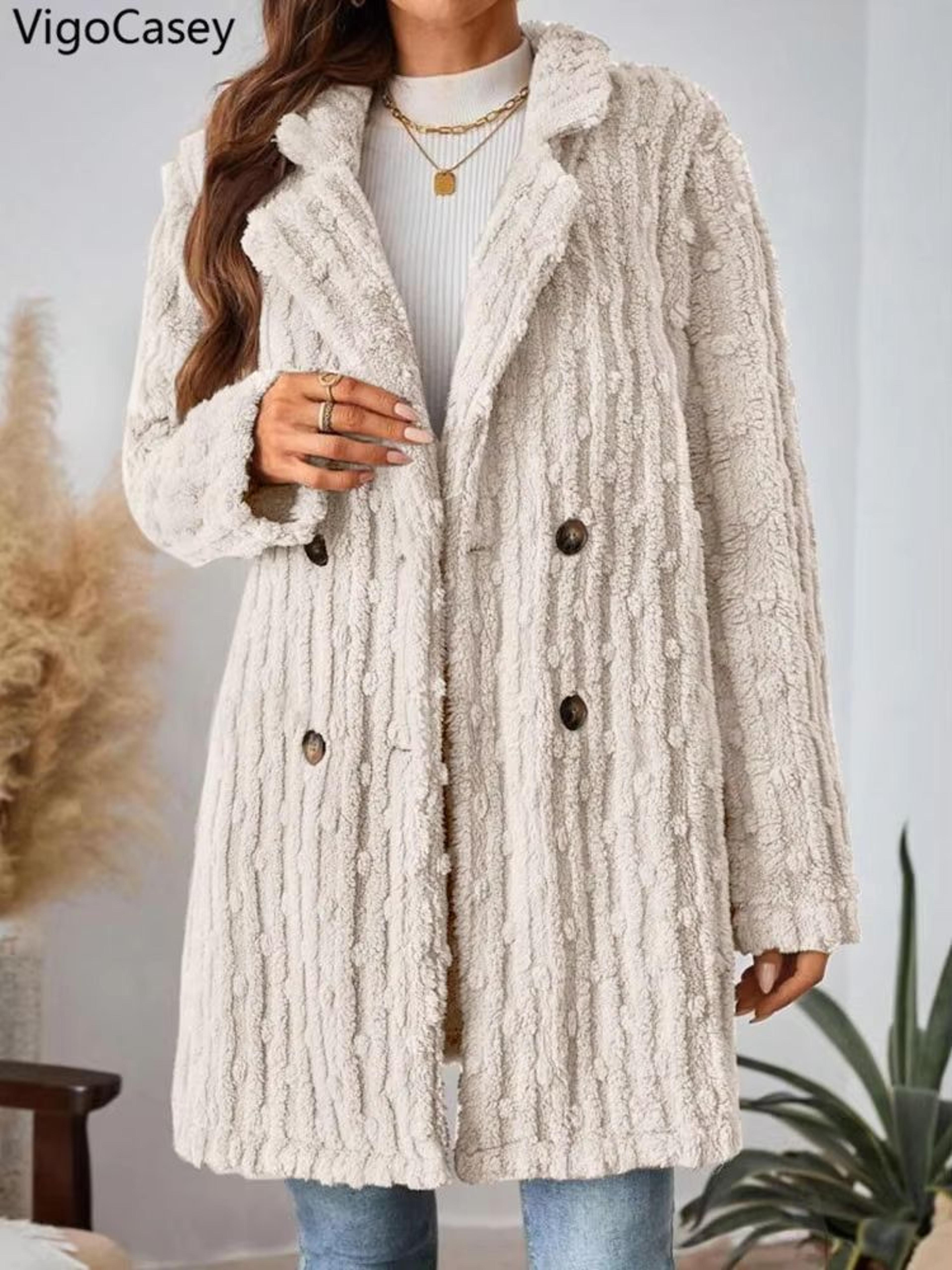 VigoCasey 2025 Womens DoubleBreasted Apricot Jacket  Plush Warm Coat With Turndown Collar For Autum 4