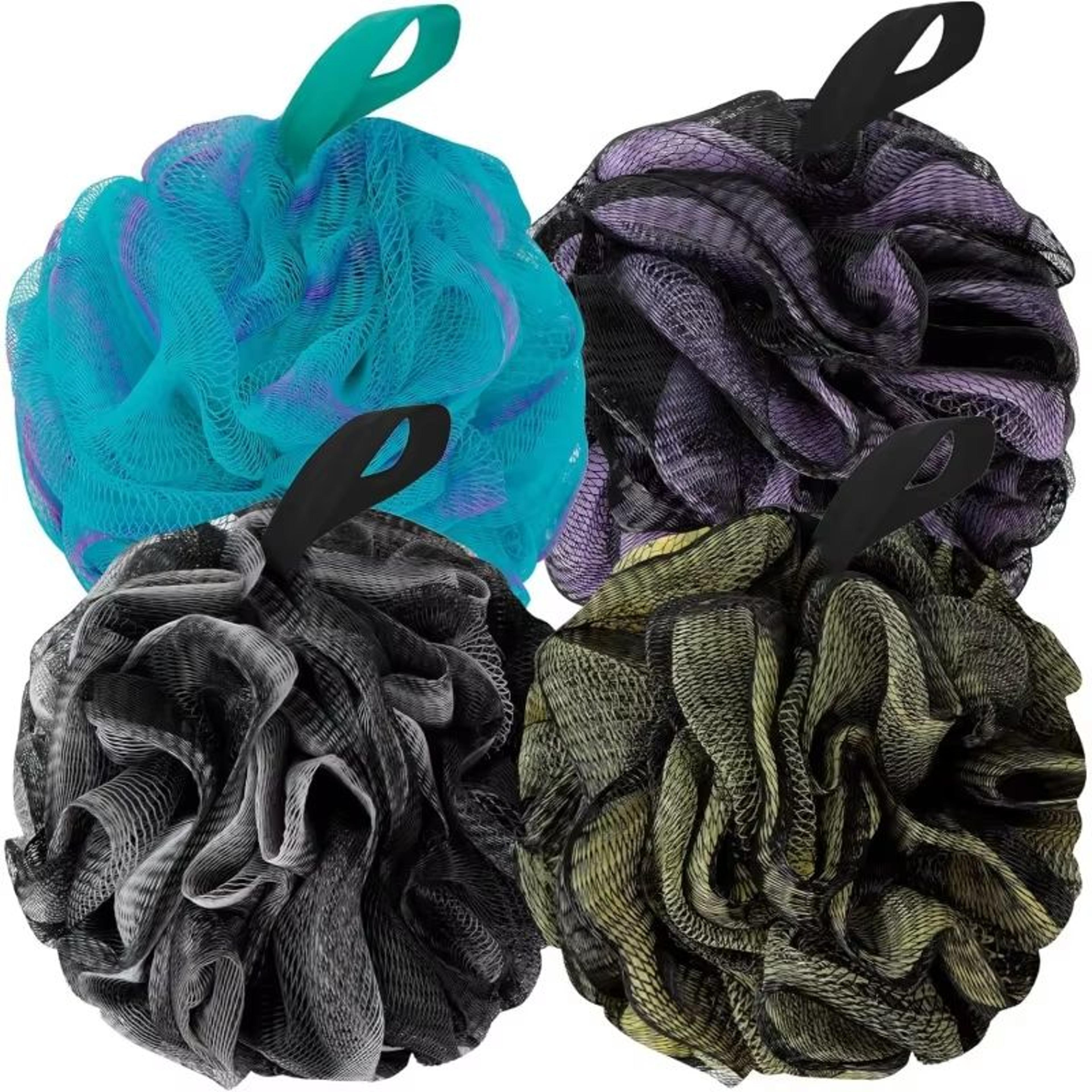 silkglow soft-mesh bath loofah set (4-pack) - gentle exfoliating shower sponges for body & back