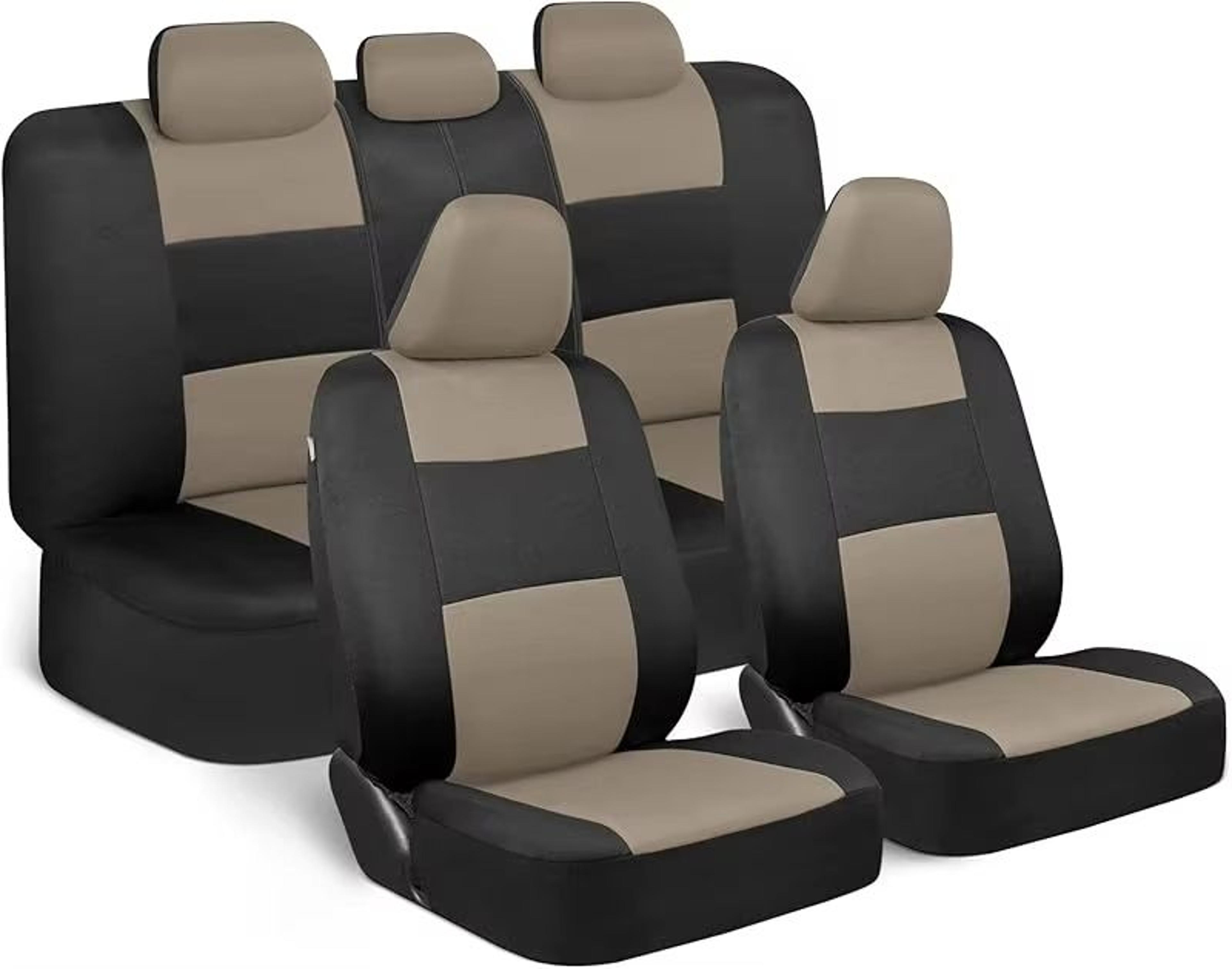 Universal Beige FullSet Car Seat Covers  Front  Rear Split Bench Fit For Trucks Vans SUVs 8