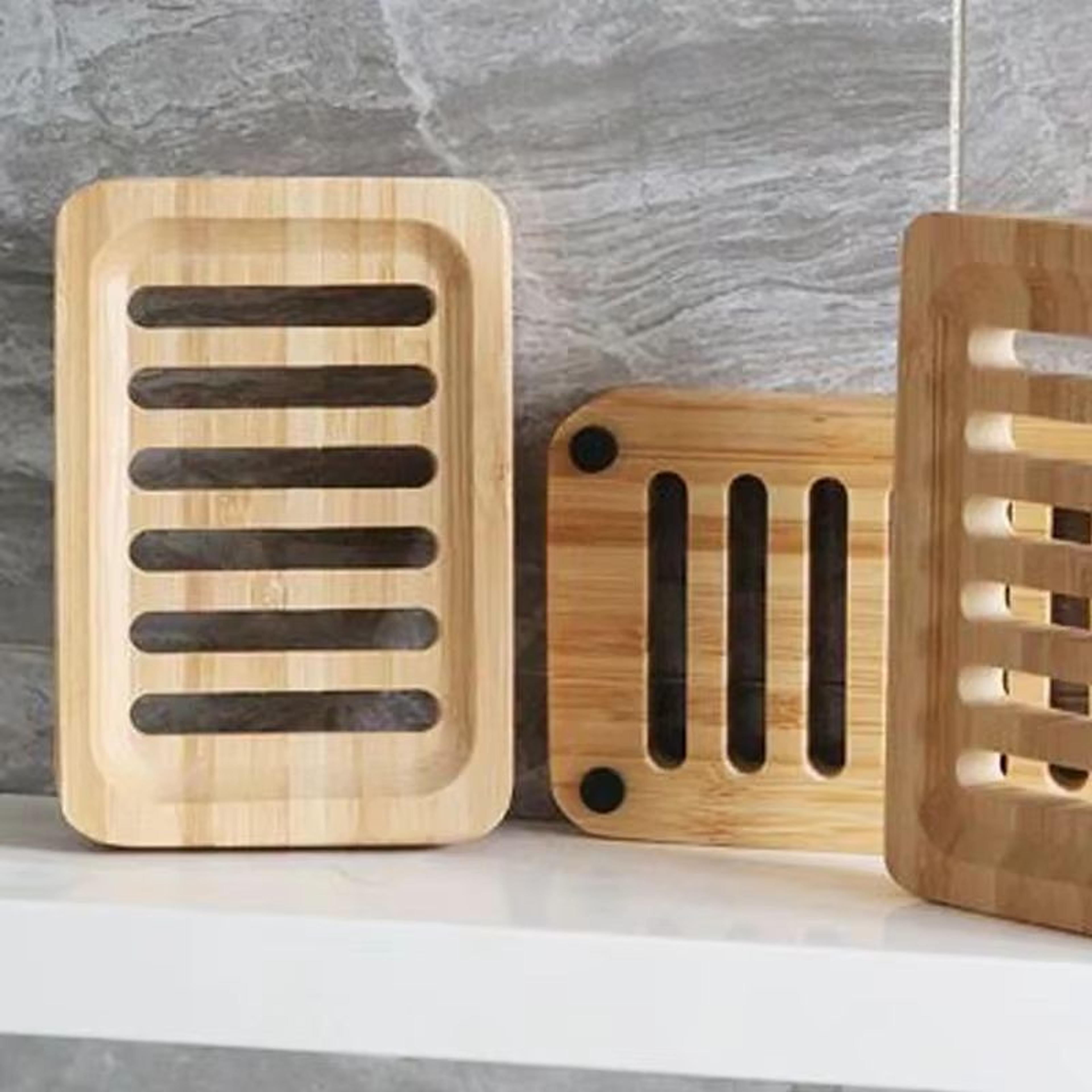 Natural Bamboo Drain Case Tray  Wooden Soap Box For Bathroom  Washroom Storage 5