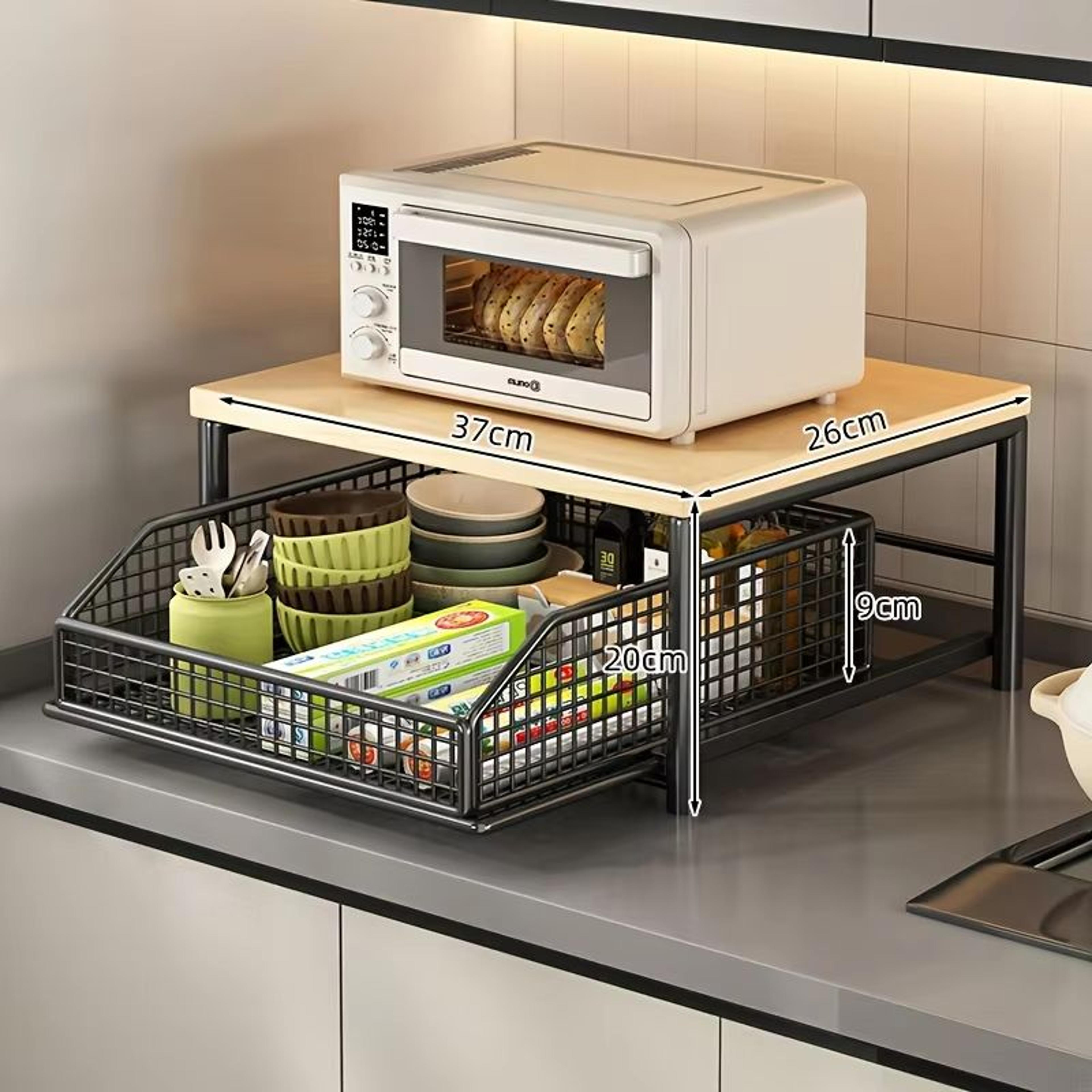 Modern Kitchen Microwave Rack  Sturdy Solid Wood  Metal Structure SpaceSaving Countertop Storage Ra 2