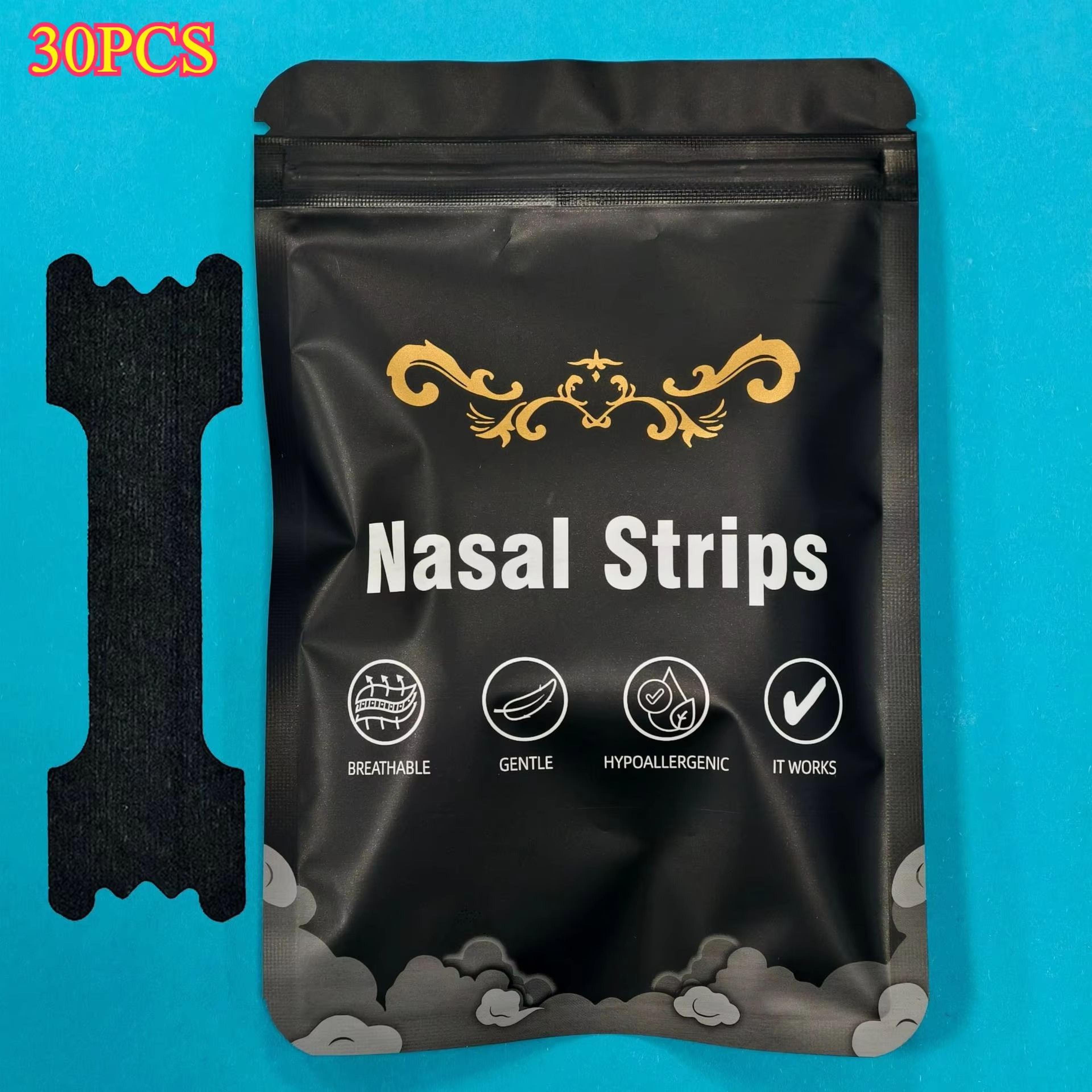 30Piece Black Adhesive Nasal Strips  ExtraLong Lasting Advanced Relief For Cough Snoring  Congestio 6