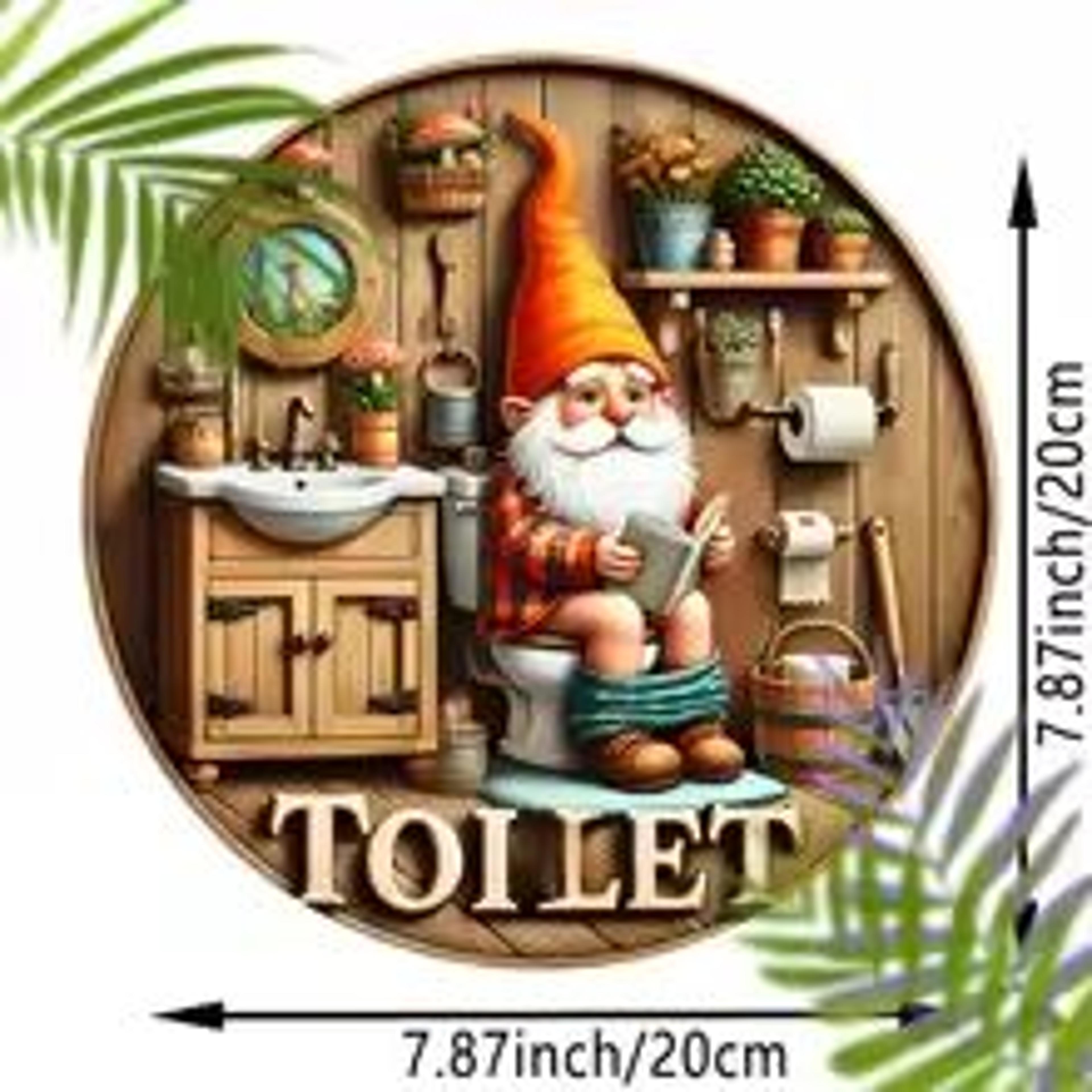Country Farmhouse Style Wooden Toilet Sign  Charming Dwarf Design Round 8x8 Inch 3