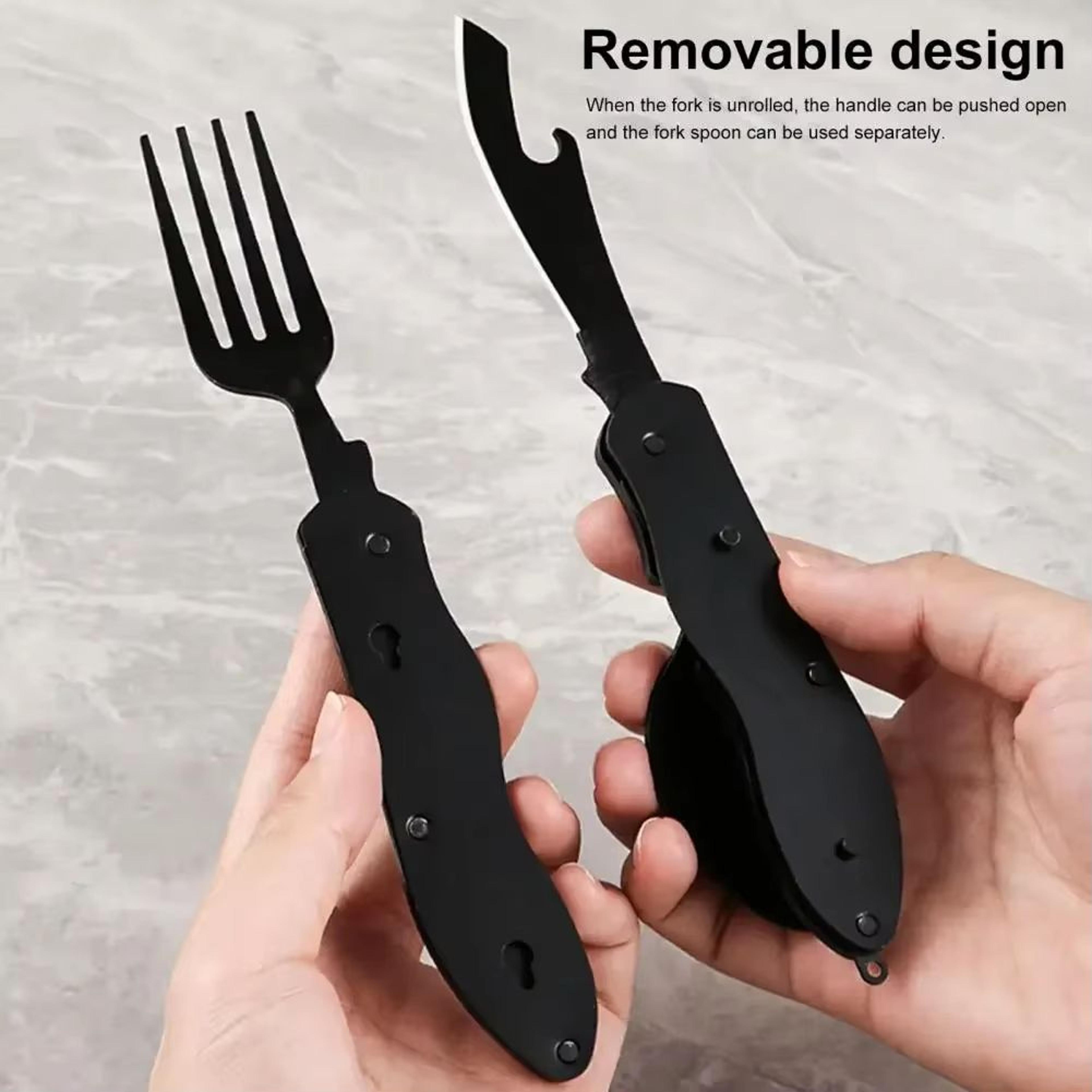 Three In One Multi Tool Camping Folding Knife Spoon Fork Bottle Opener 2