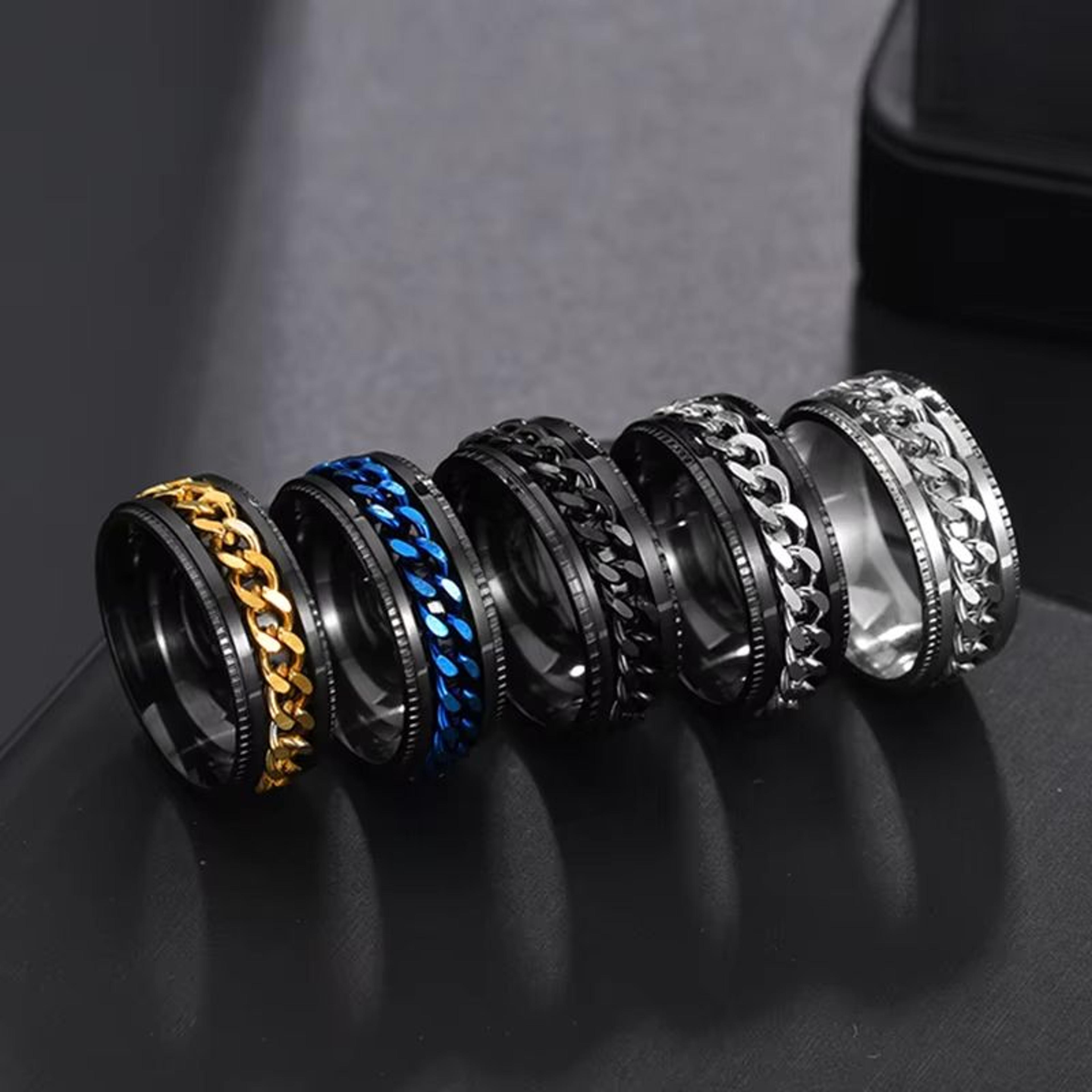 stainless steel chain spinner ring for men and women punk style fidget jewelry
