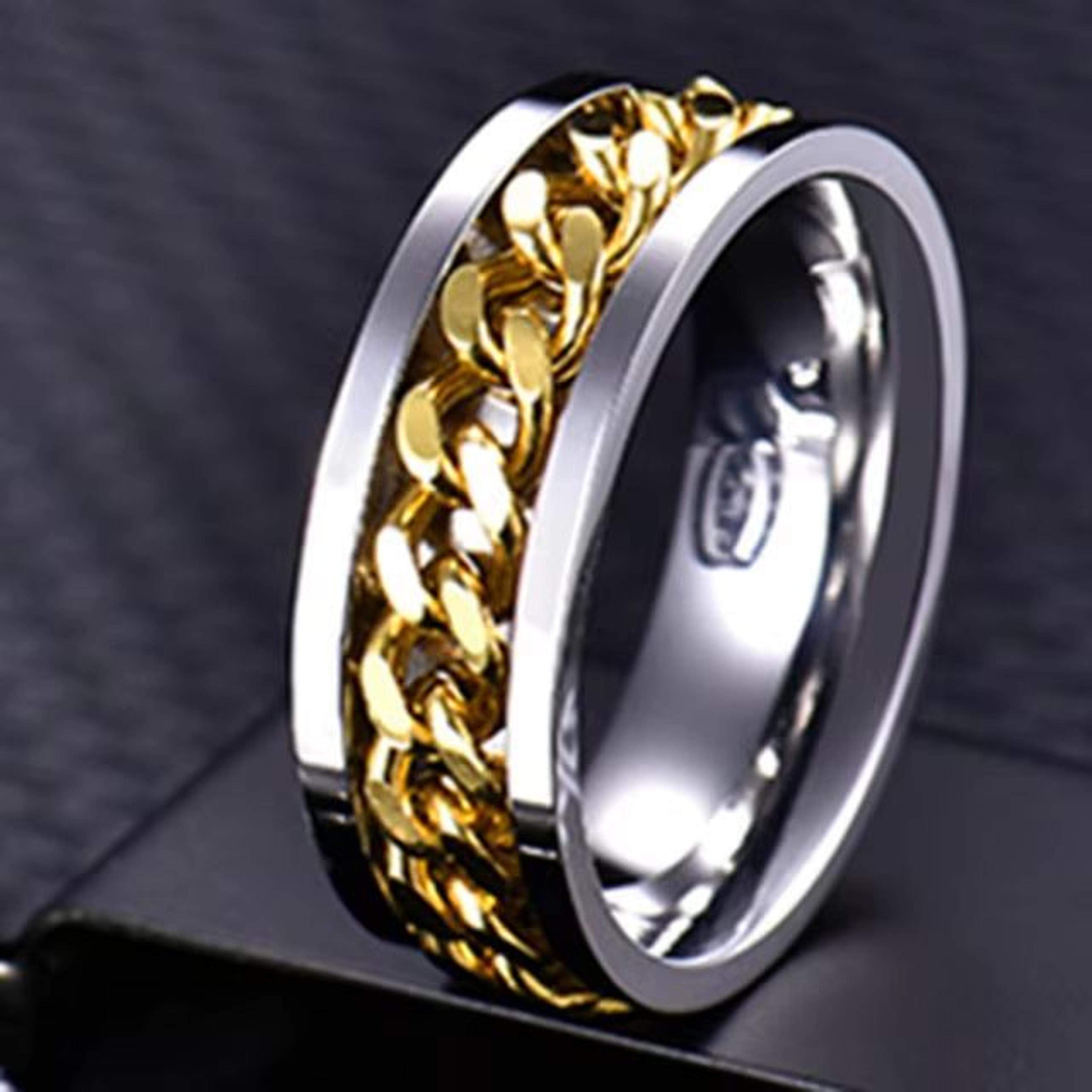 Stainless Steel Chain Spinner Ring For Men And Women Punk Style Fidget Jewelry 13