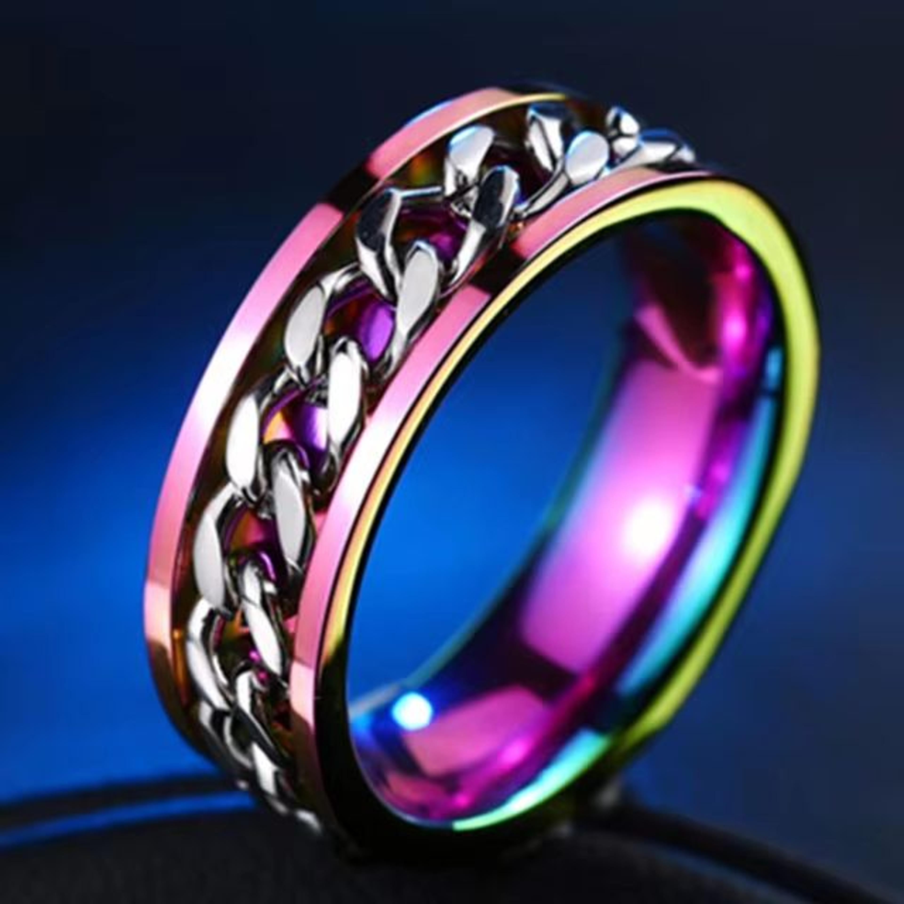 Stainless Steel Chain Spinner Ring For Men And Women Punk Style Fidget Jewelry 16