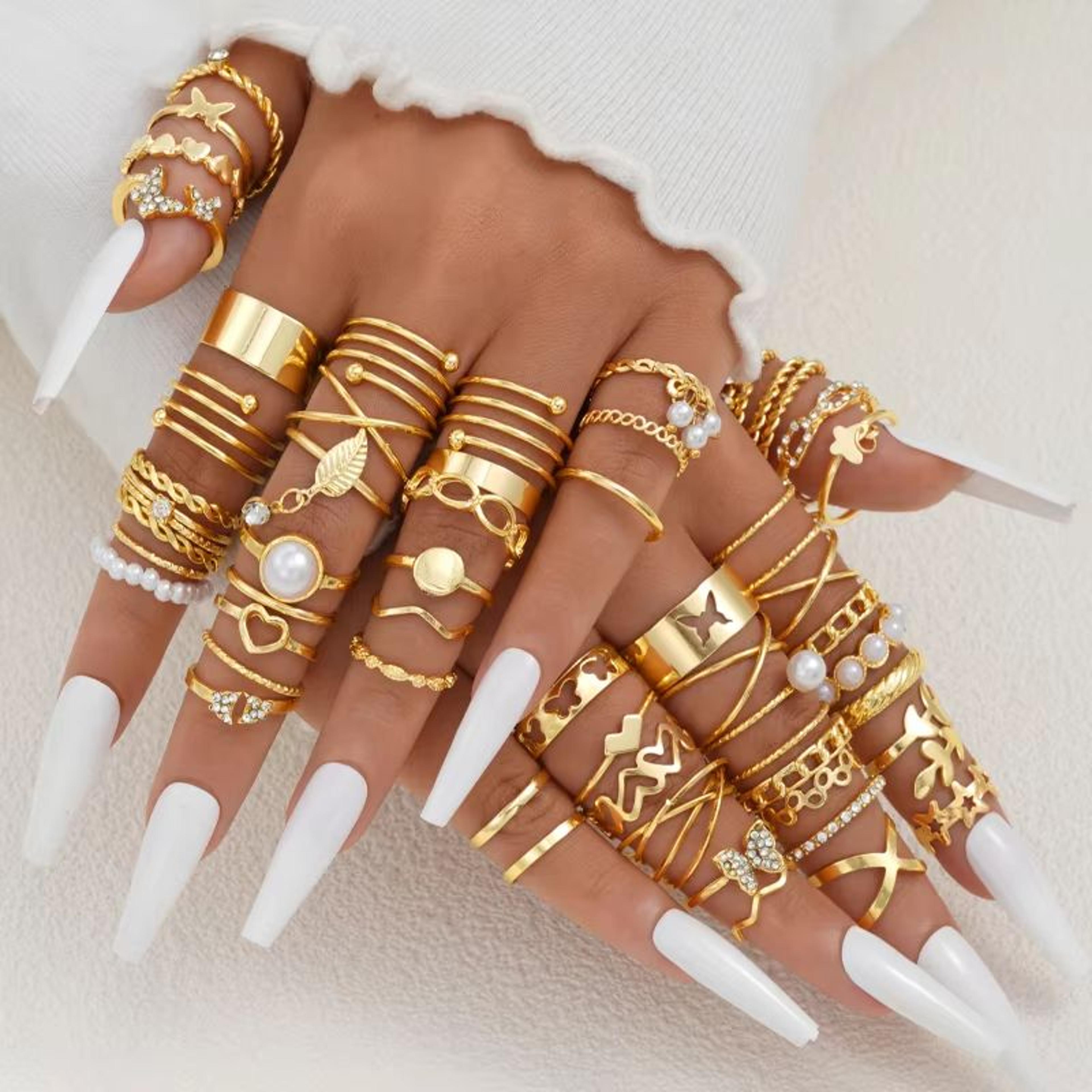 58PCS Vintage Heart Snake Butterfly Rings Set For Women Gold Plated Fashion Jewelry 1