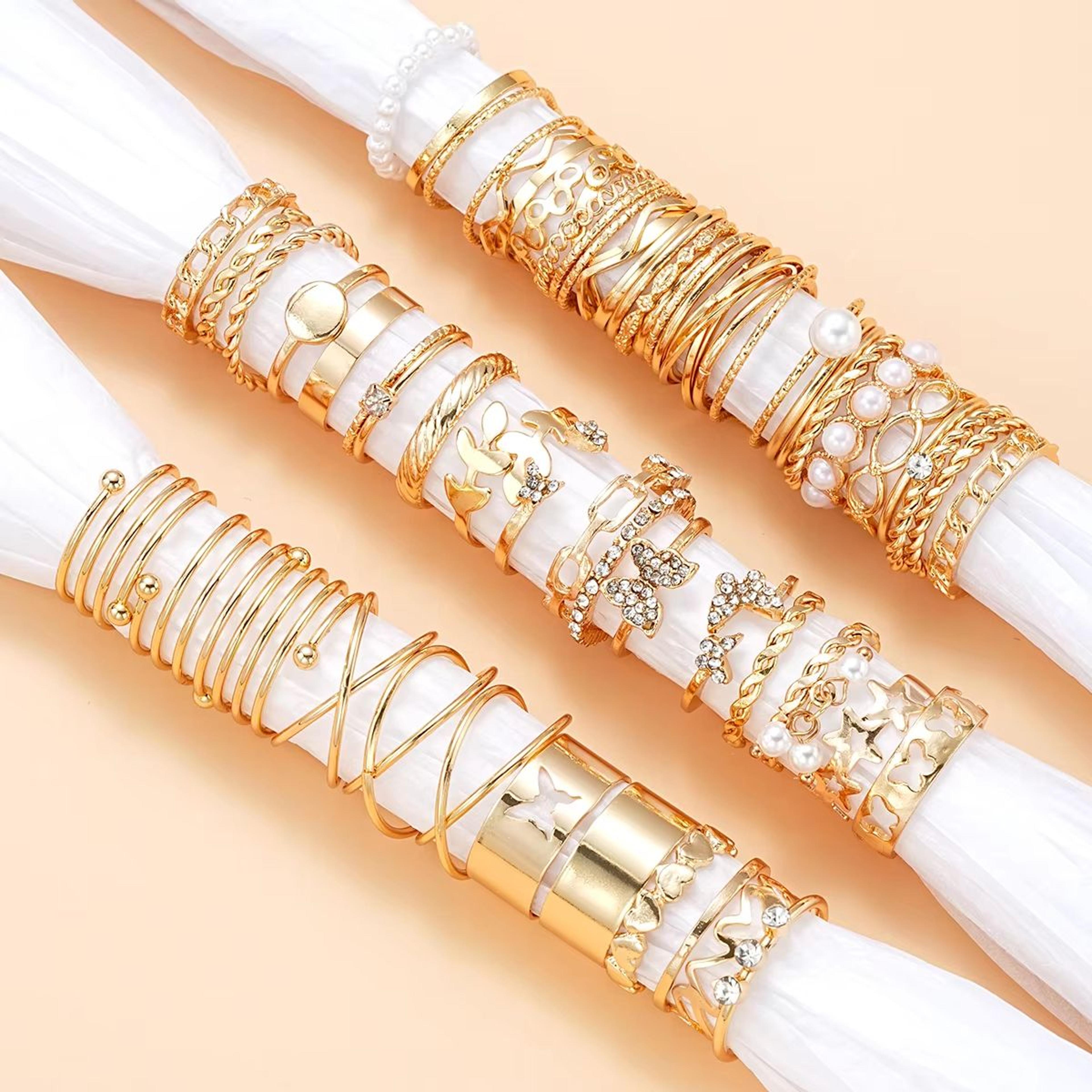 58PCS Vintage Heart Snake Butterfly Rings Set For Women Gold Plated Fashion Jewelry 3