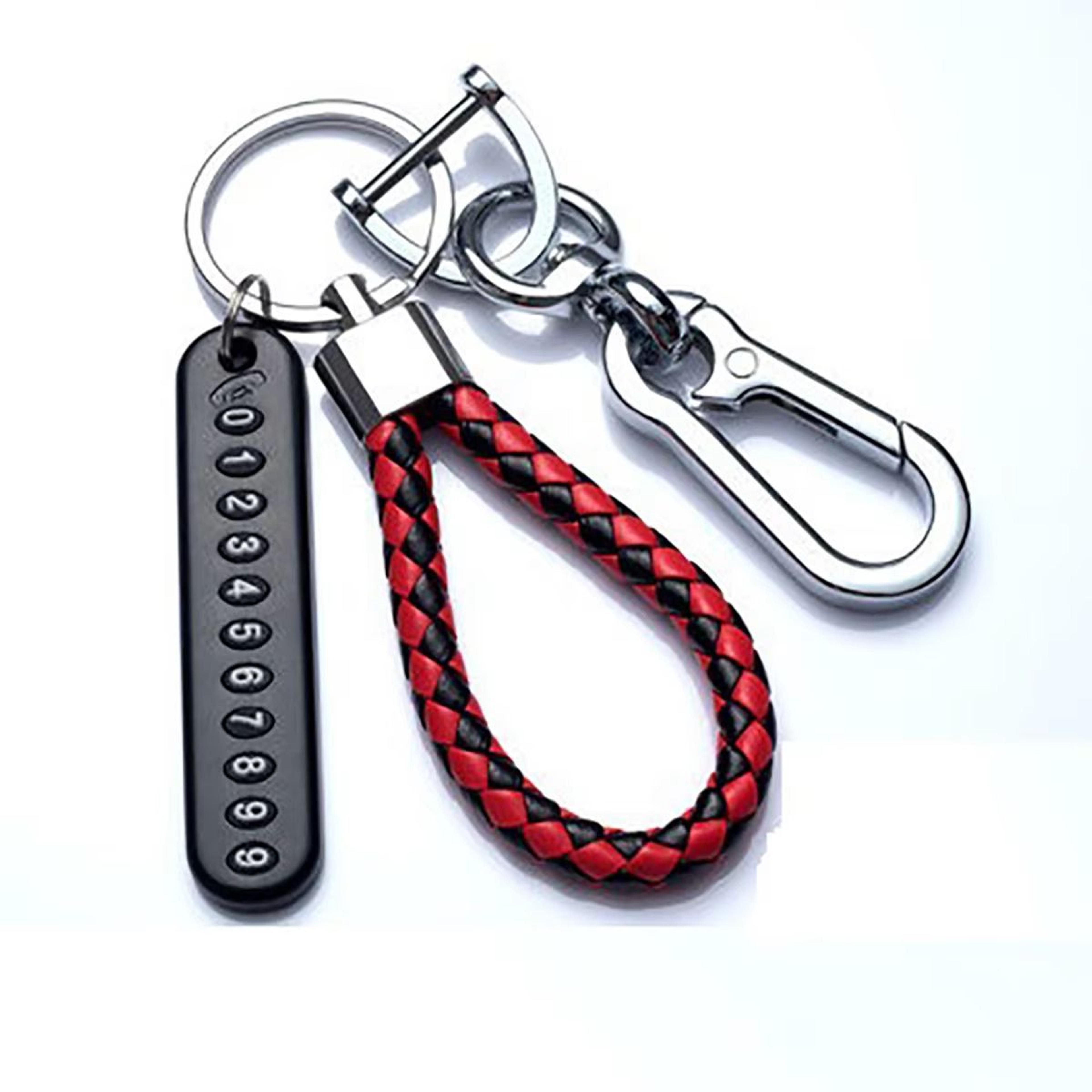 Trendy DIY Mobile Phone Number Plate Leather Rope Car Keychain For Men 8