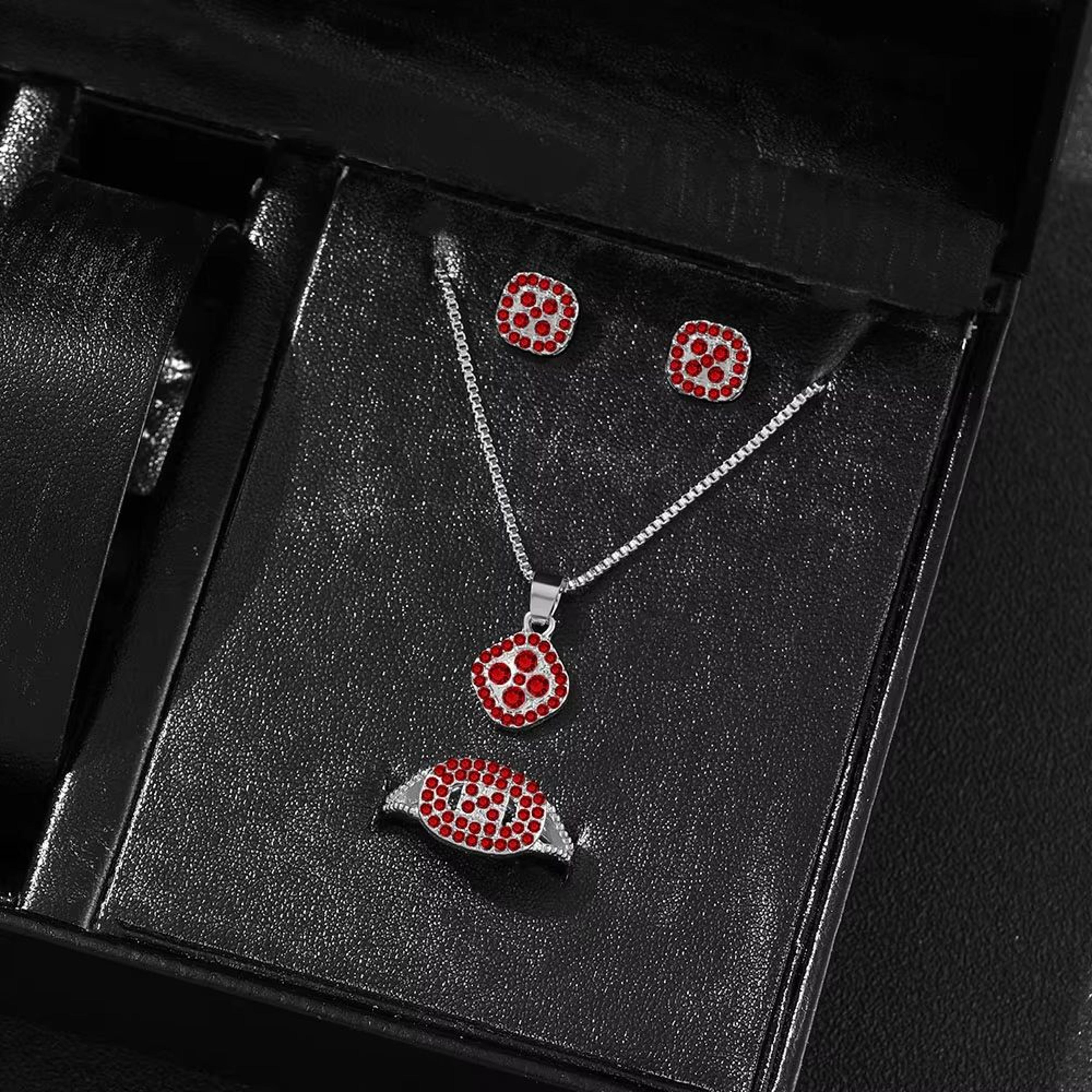Luxury Cube Necklace Earrings And Ring Jewelry Set For Women 14
