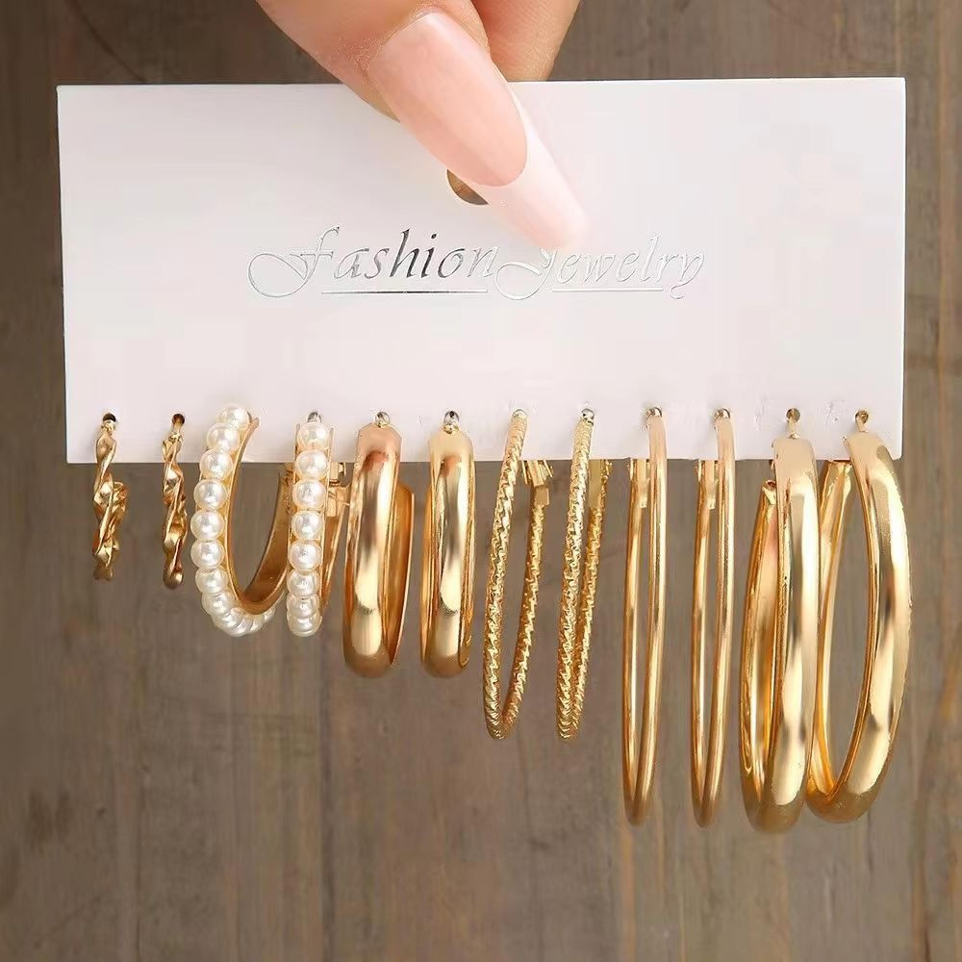 Vintage Silver Y2K Pearl Hoop Earrings Set For Women 24 Pcs 11