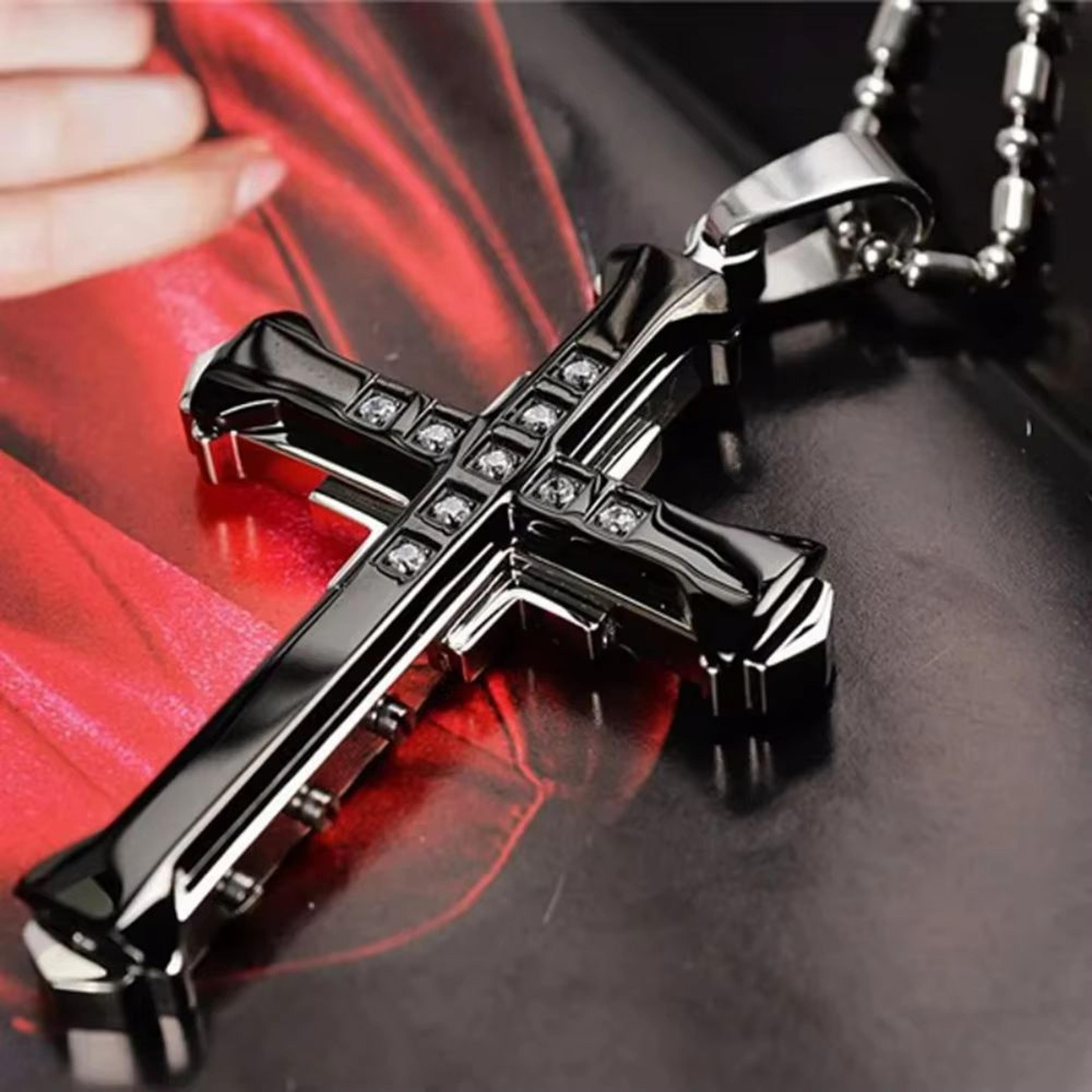 2024 crystal jesus cross pendant necklace for men stainless steel