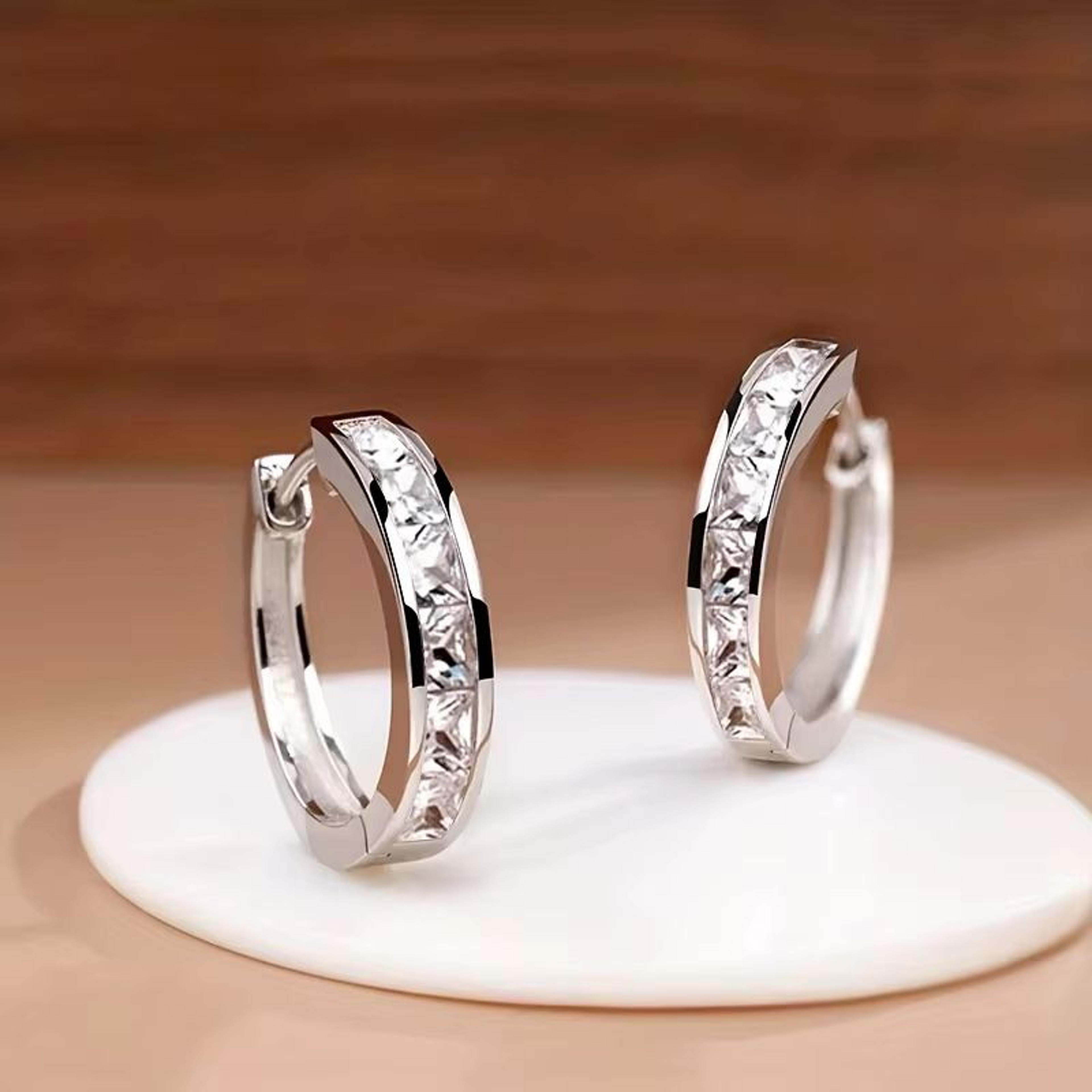 Classic Hoop Earrings With Princess Square CZ For Women Simple Elegant Versatile Jewelry 6